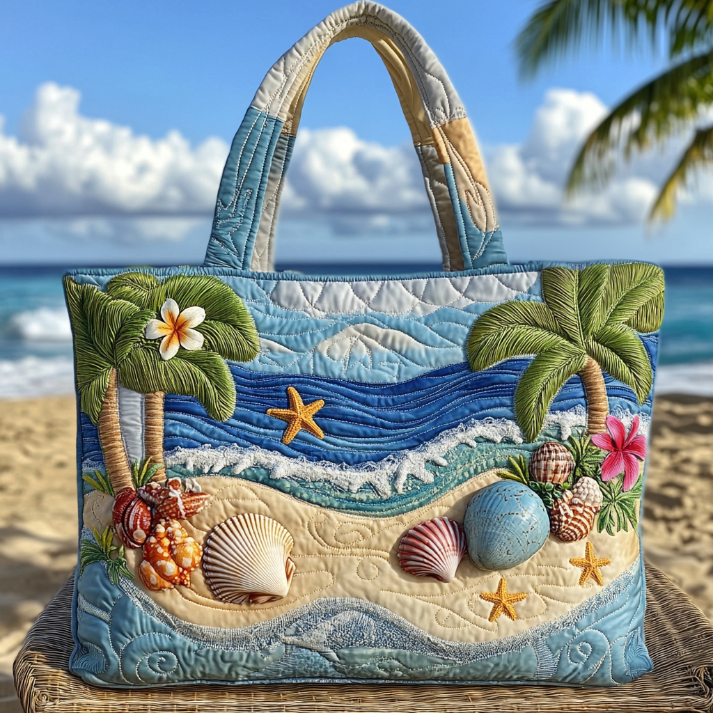 Shoreline Shells Quilted Tote Bag Popular Womens Tote Bags Luxury Mother's Day Gifts