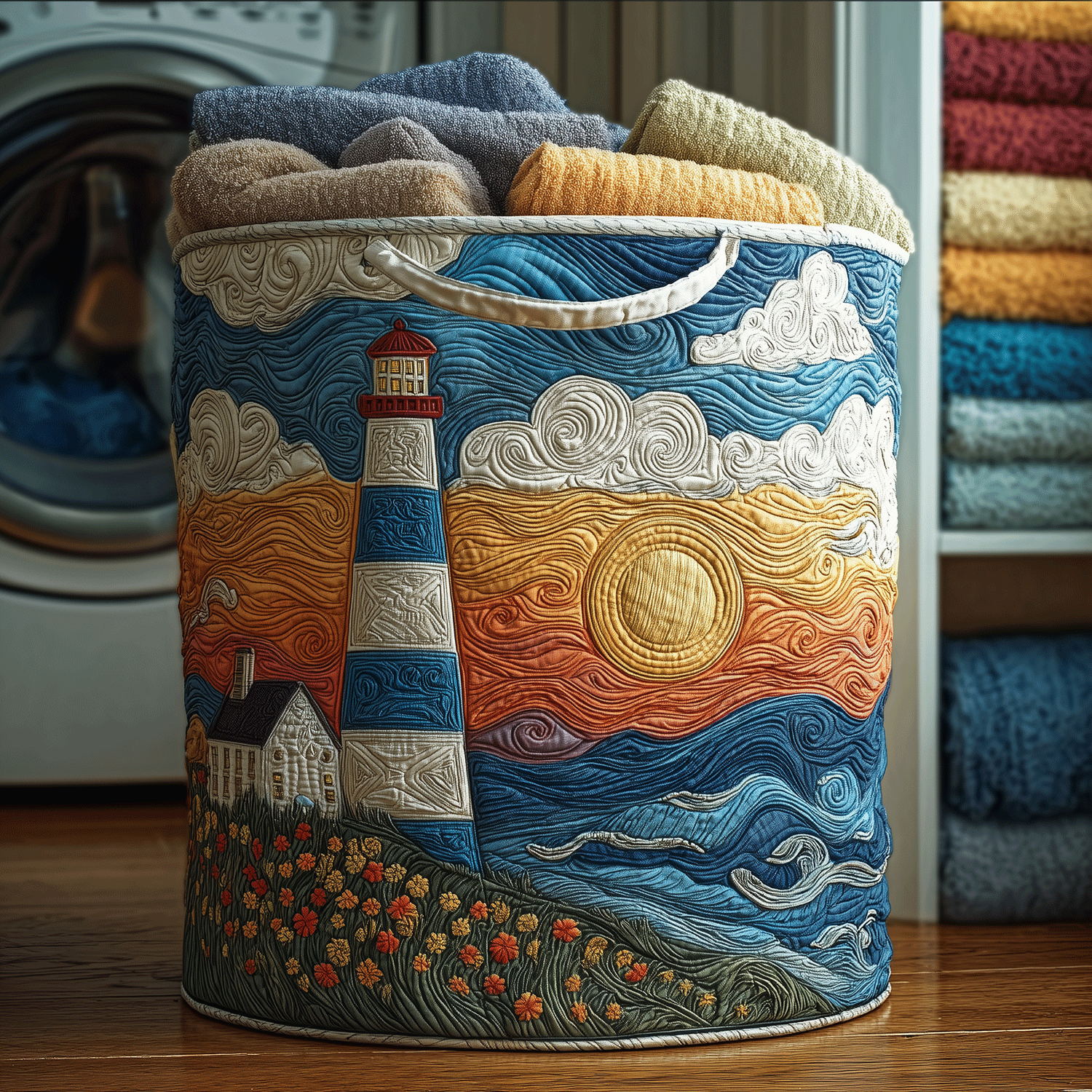 Shoreline Spirit Quilted Laundry Basket Laundry Hamper Mother's Day Gift Ideas For Wife