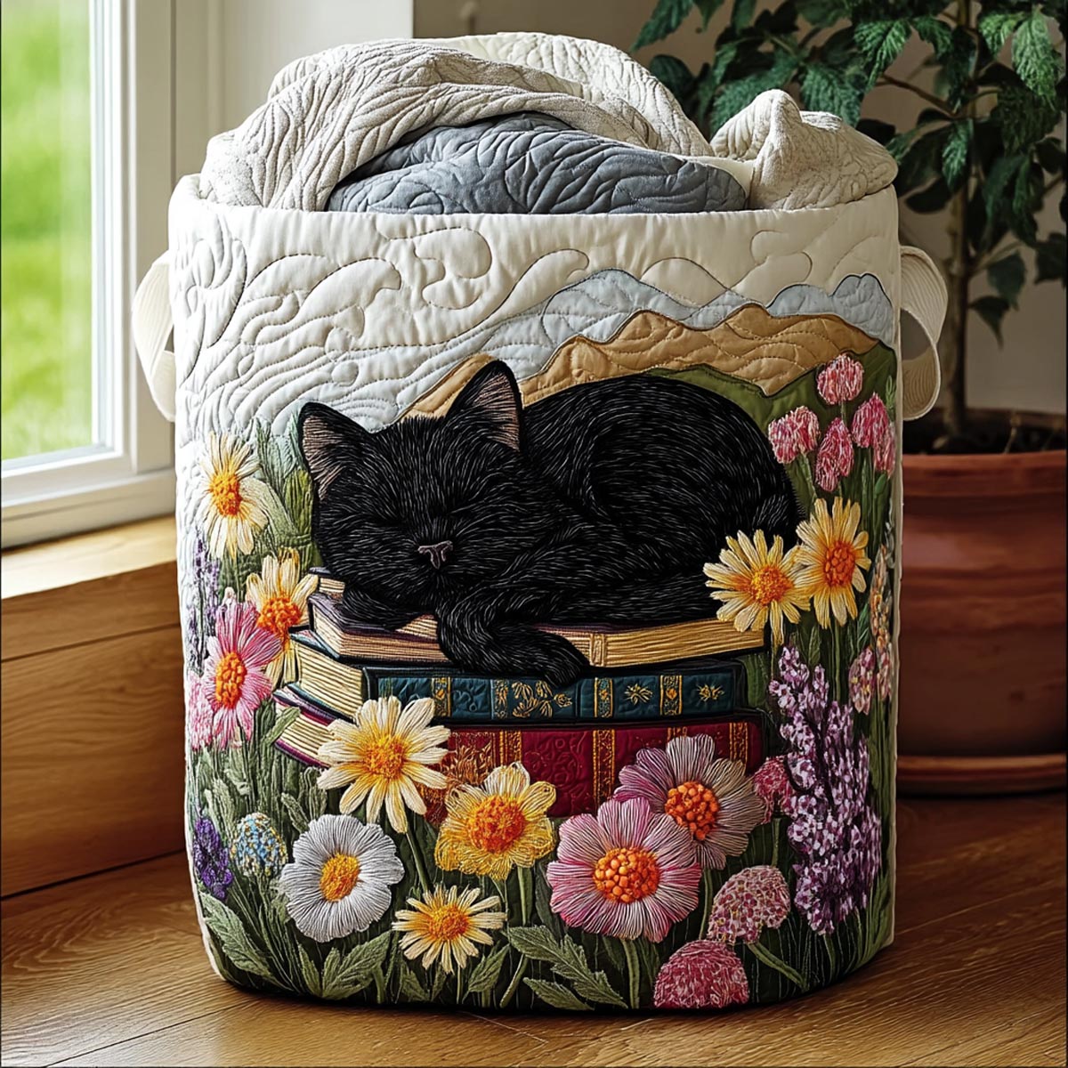 Silent Paws Quilted Laundry Basket Dirty Clothes Hampers Great Cat Lover Gift Ideas