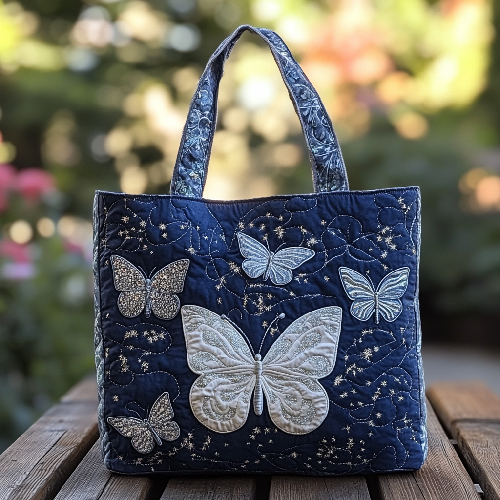 Silver Butterfly Quilted Tote Bag Best Totes Best Gifts For Mom