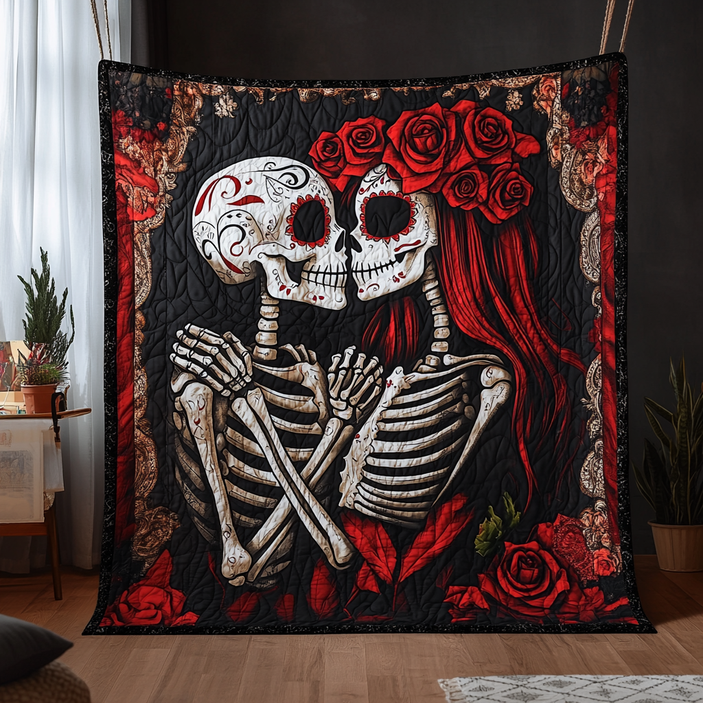 Skeleton Couple Halloween Quilted Blanket Bed Decor Ideas Day Of The Dead Gifts For Her