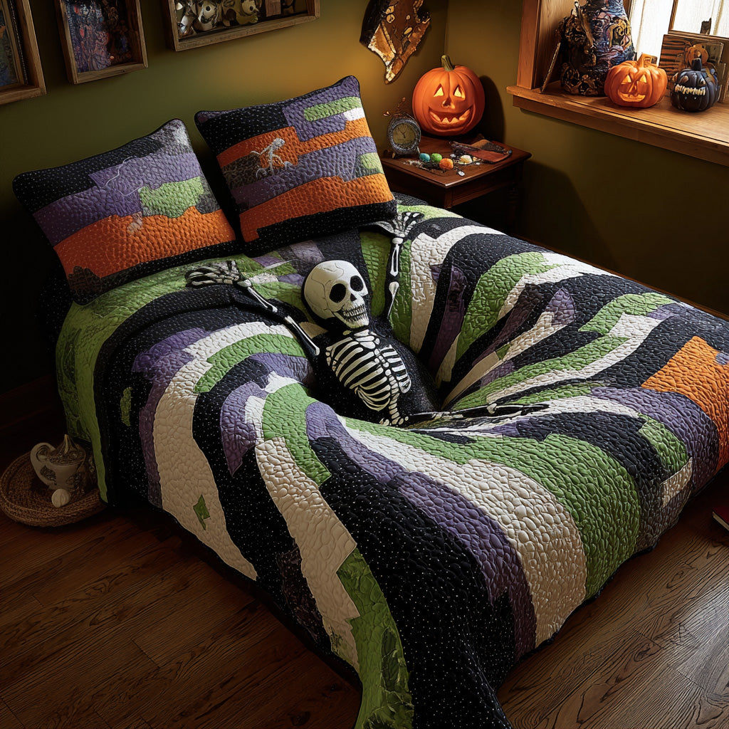 Skeleton Spiral Quilted Bedding Set Cool Bedroom Decor Unique Halloween Gifts