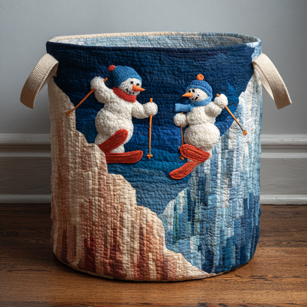 Skiing Snowman Alp Quilted Laundry Basket Room Decor Secret Santa Gift Ideas