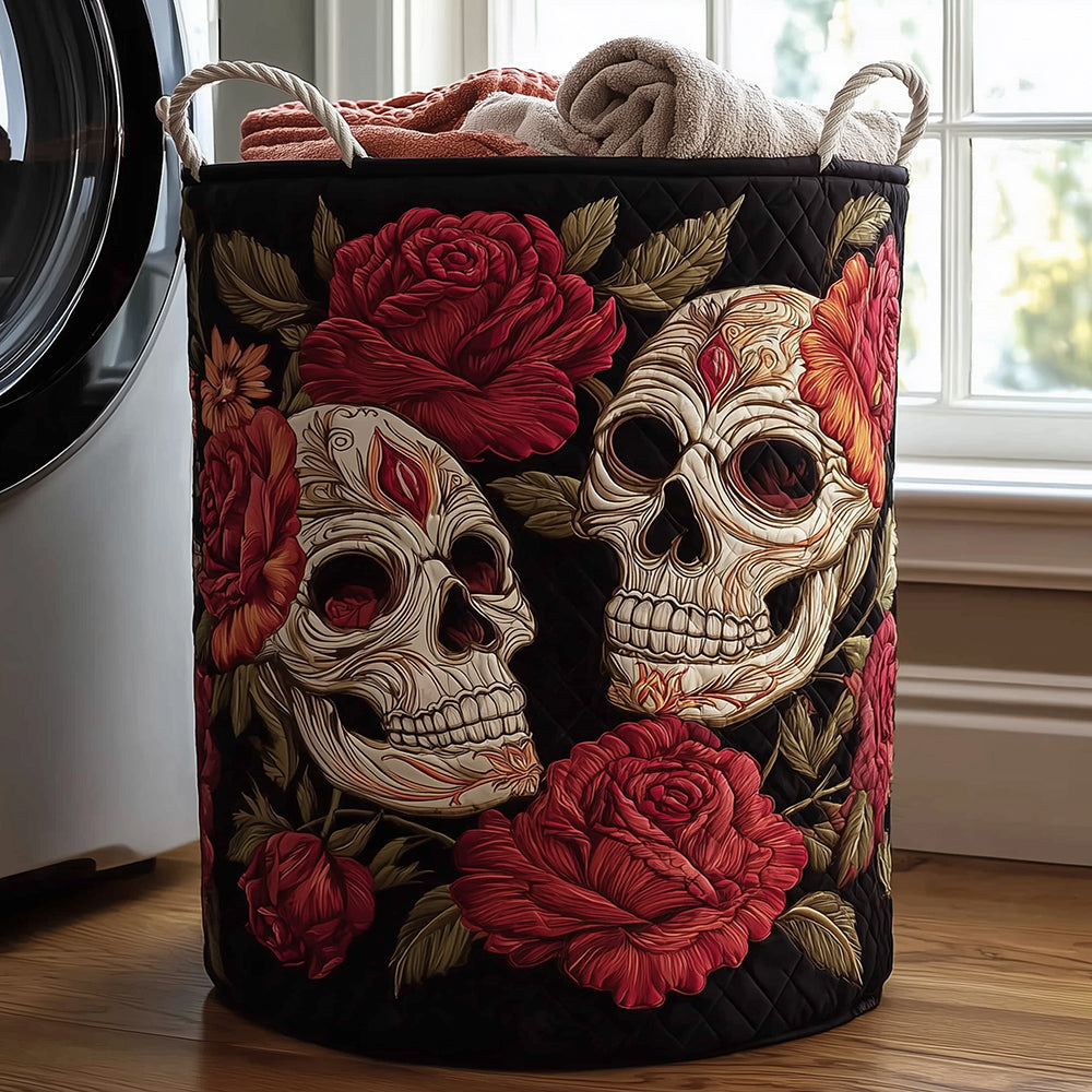 Skull Bloom Quilted Laundry Basket Home Decor Dia De Los Muertos Gifts Decorations