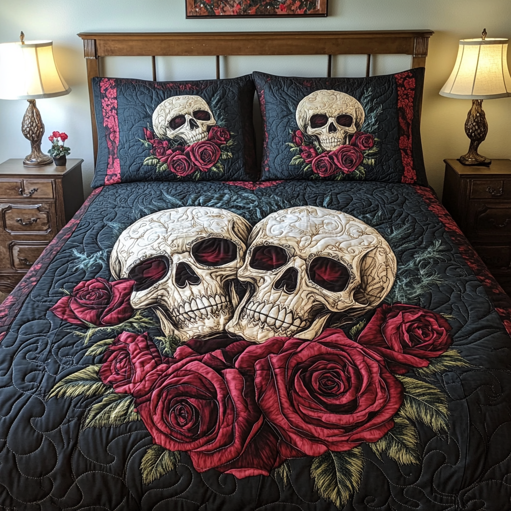 Skull Bouquet Quilted Bedding Set Best Comforter Sets Skull Gifts For Men