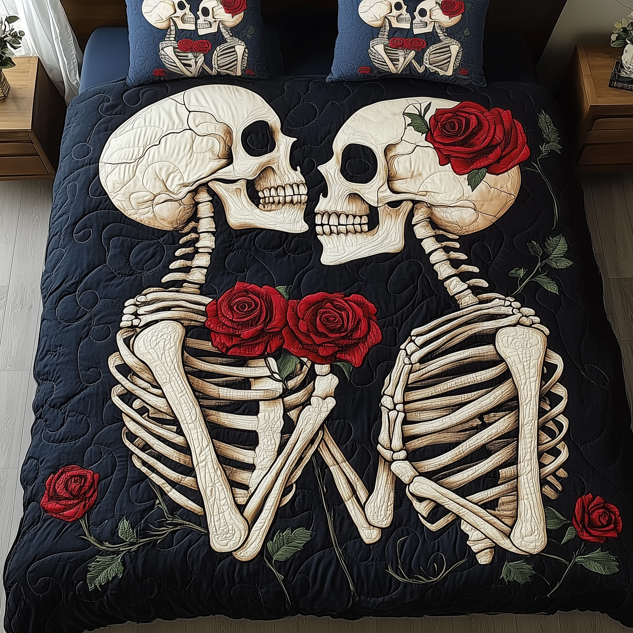 Skull Couple Quilted Bedding Set Bed Bedding Set Unique Skull Gifts