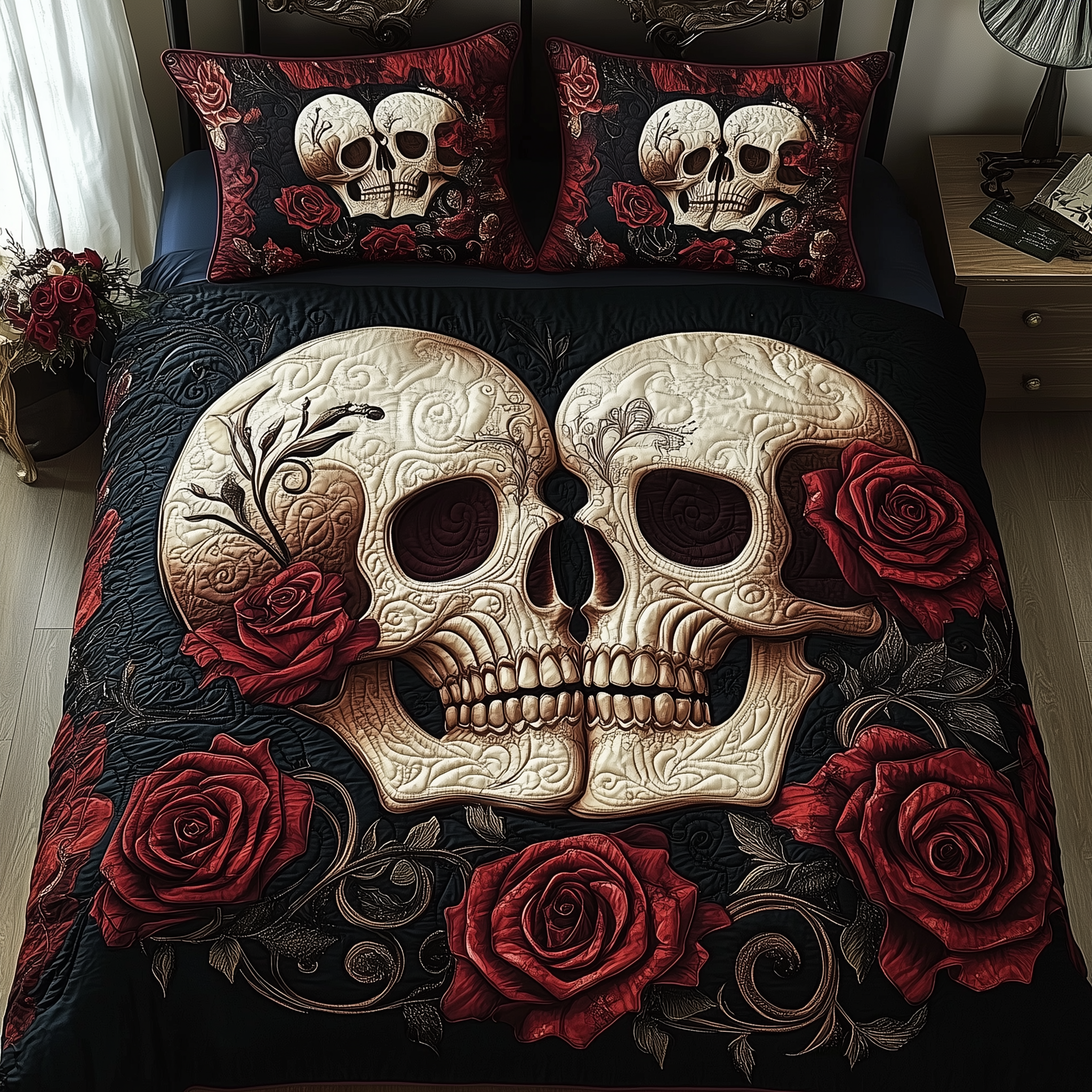 Skull Couple Quilted Bedding Set Bed Decor Ideas Skull Stuff For Guys