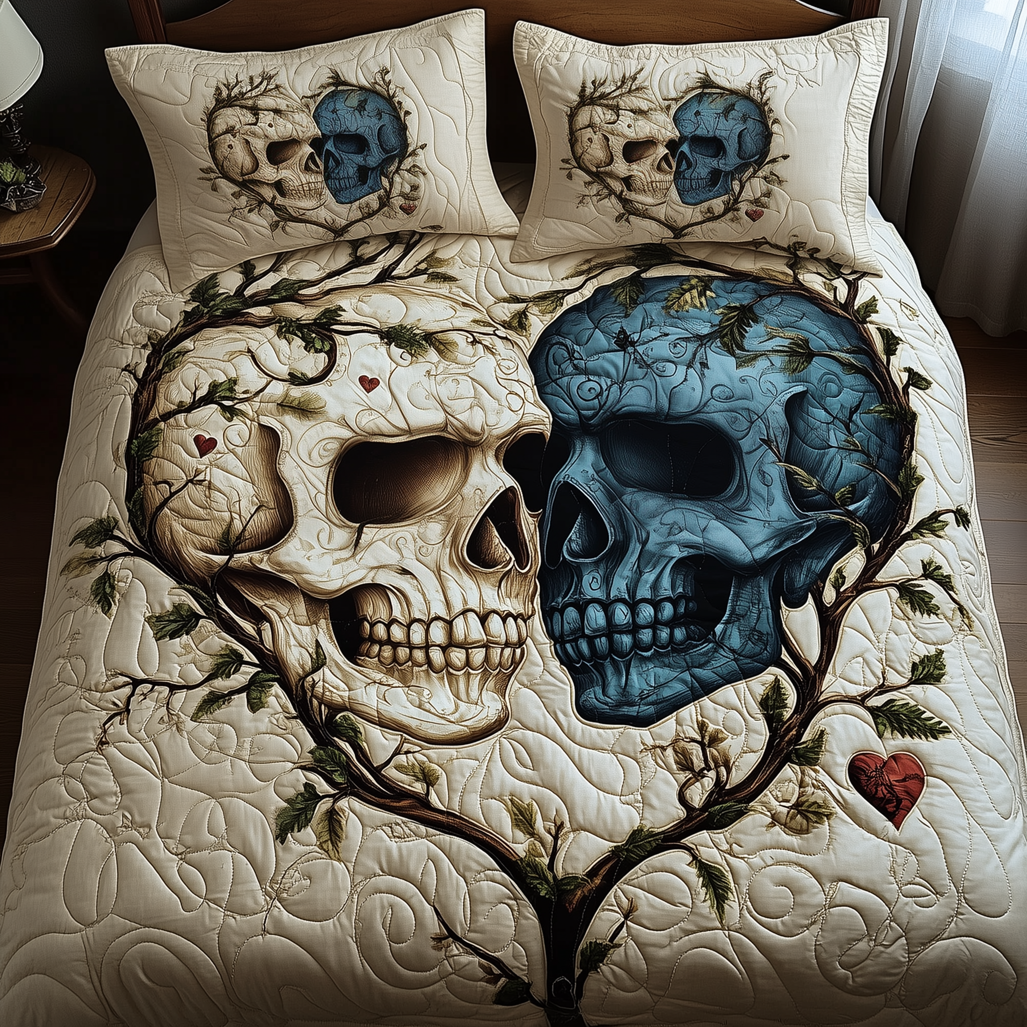 Skull Couple Quilted Bedding Set Bedroom Decor Ideas Skull Themed Gifts