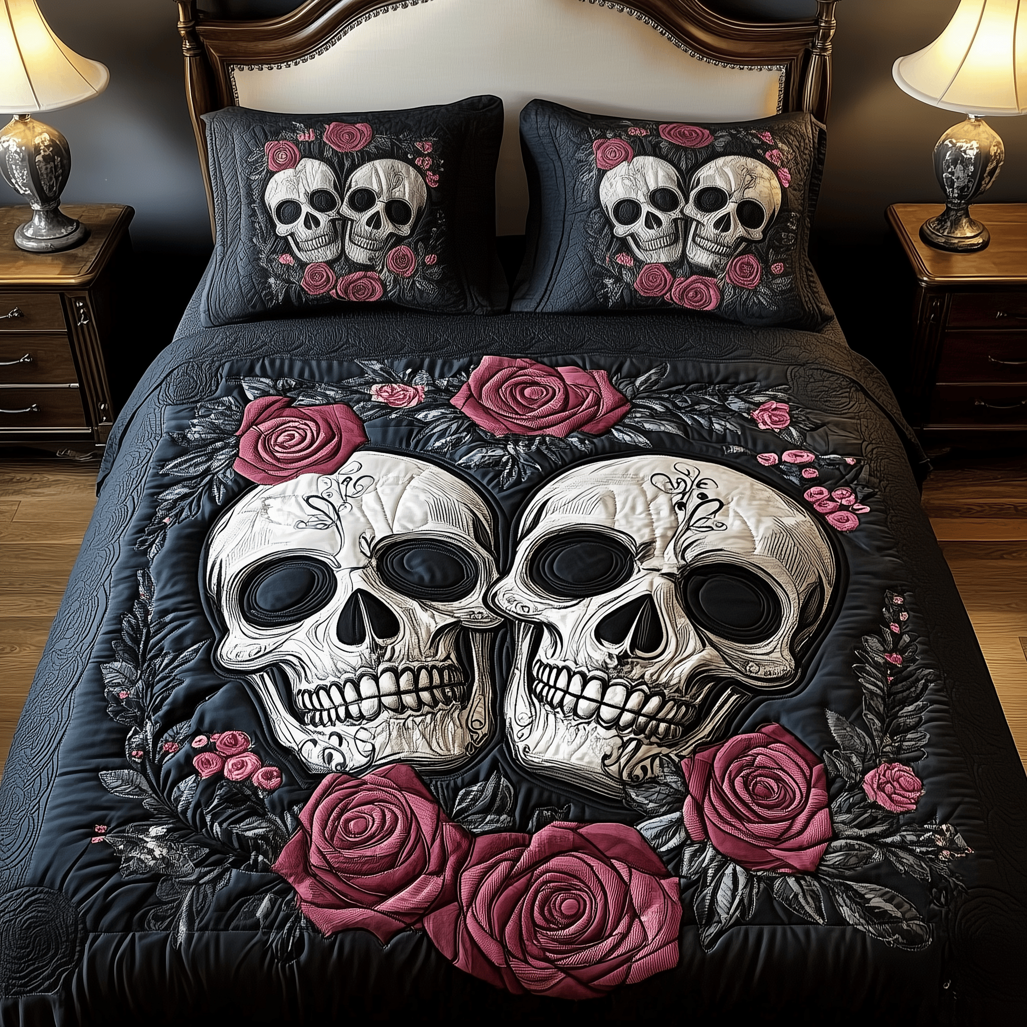 Skull Couple Quilted Bedding Set Bedroom Furniture Ideas Skull Items For Gifts