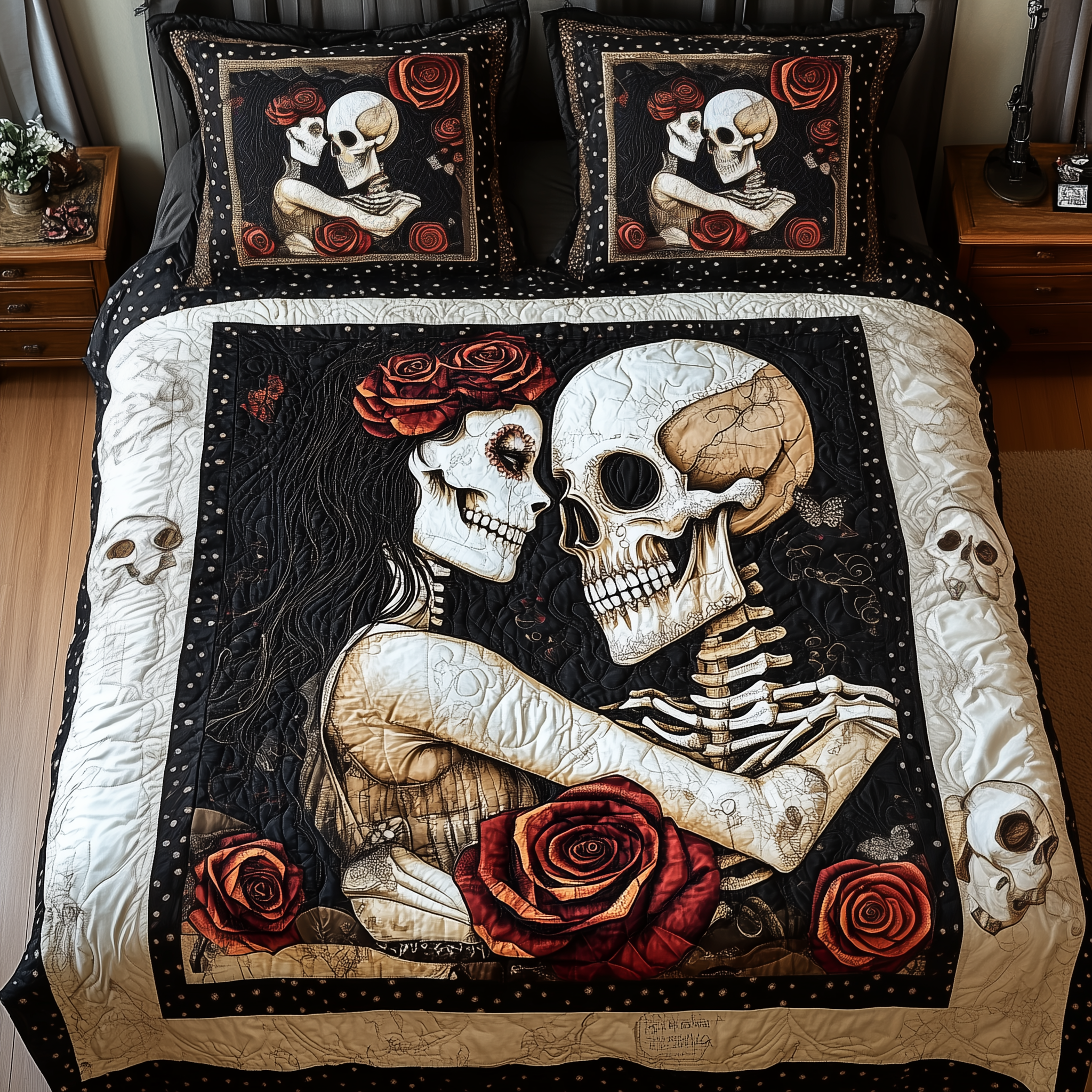 Skull Couple Quilted Bedding Set Best Bedding Sets Skull Gifts For Him