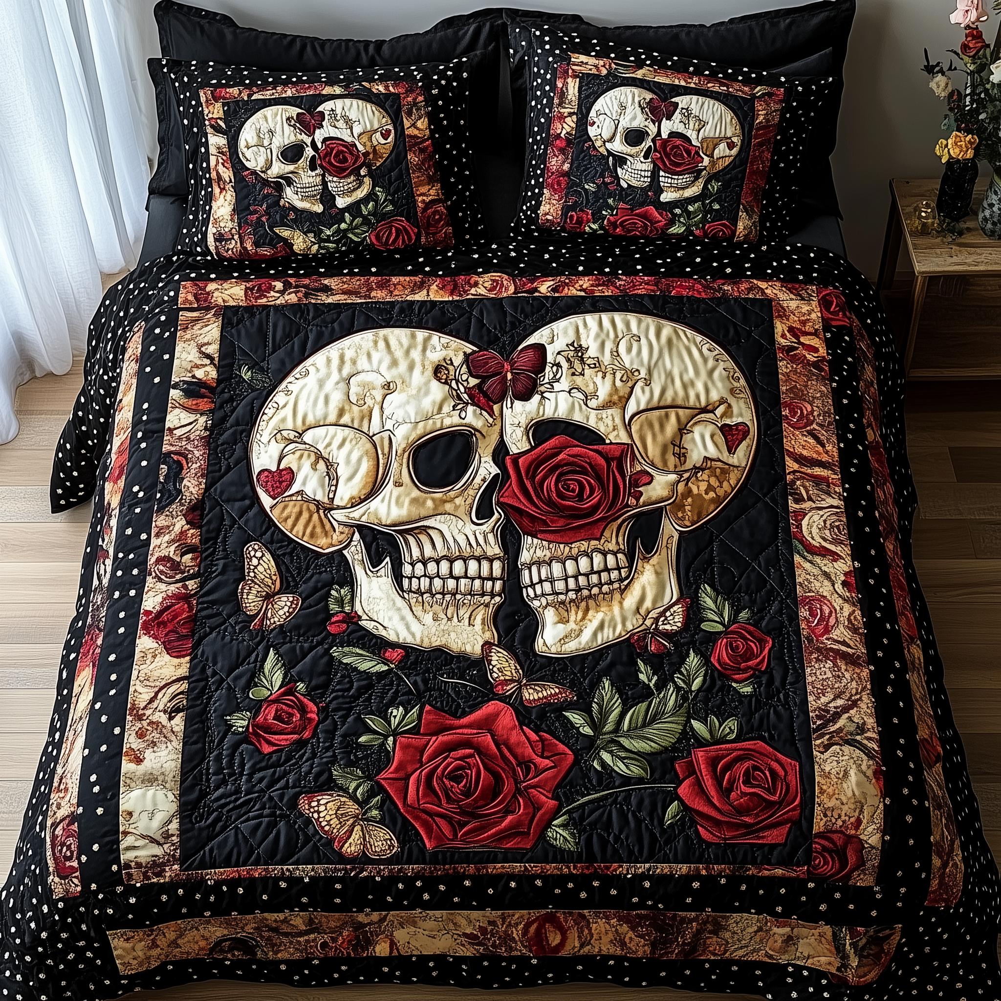 Skull Couple Quilted Bedding Set Best Sheets Ever Unusual Skull Gifts