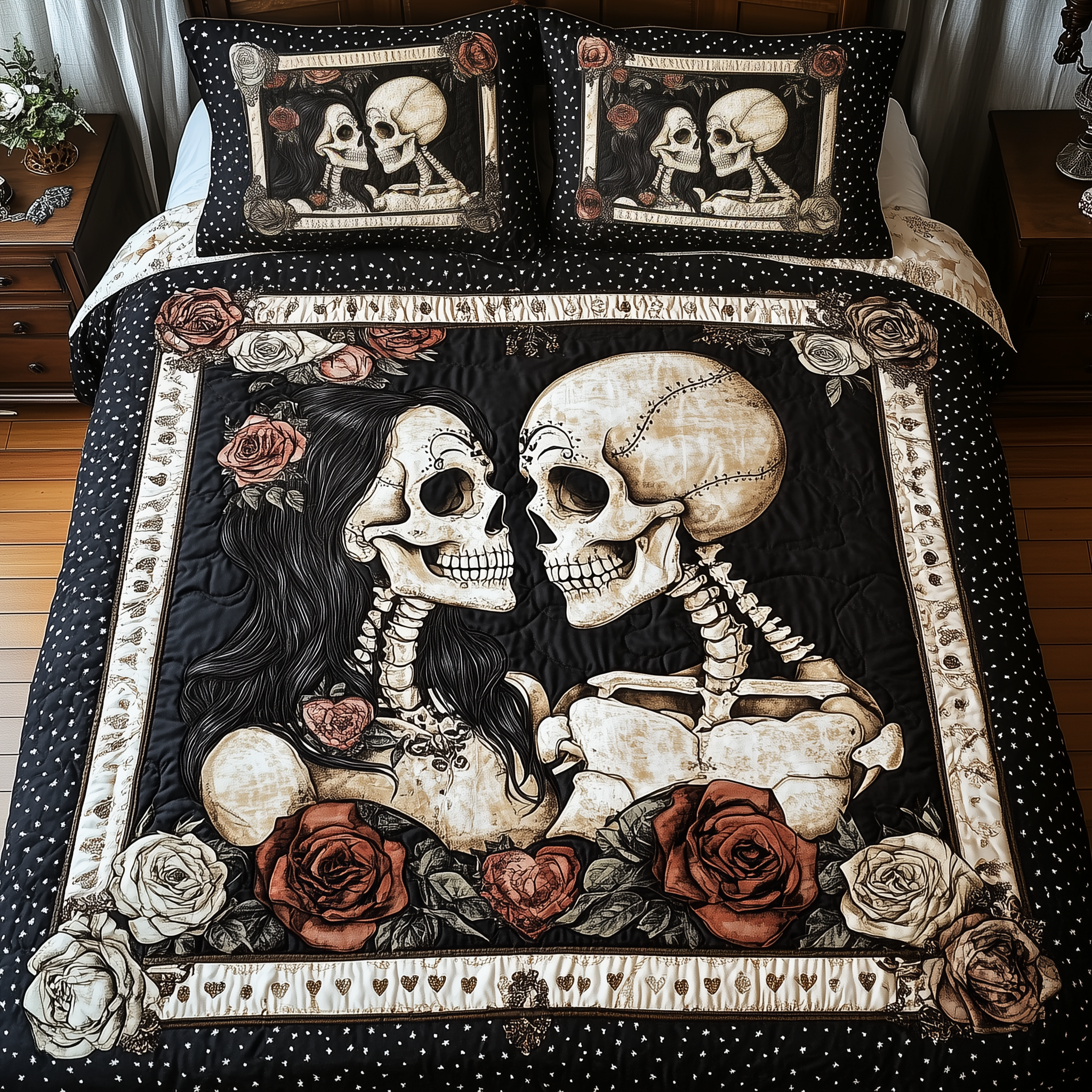 Skull Couple Quilted Bedding Set Good Bed Sets Unique Skull Gifts