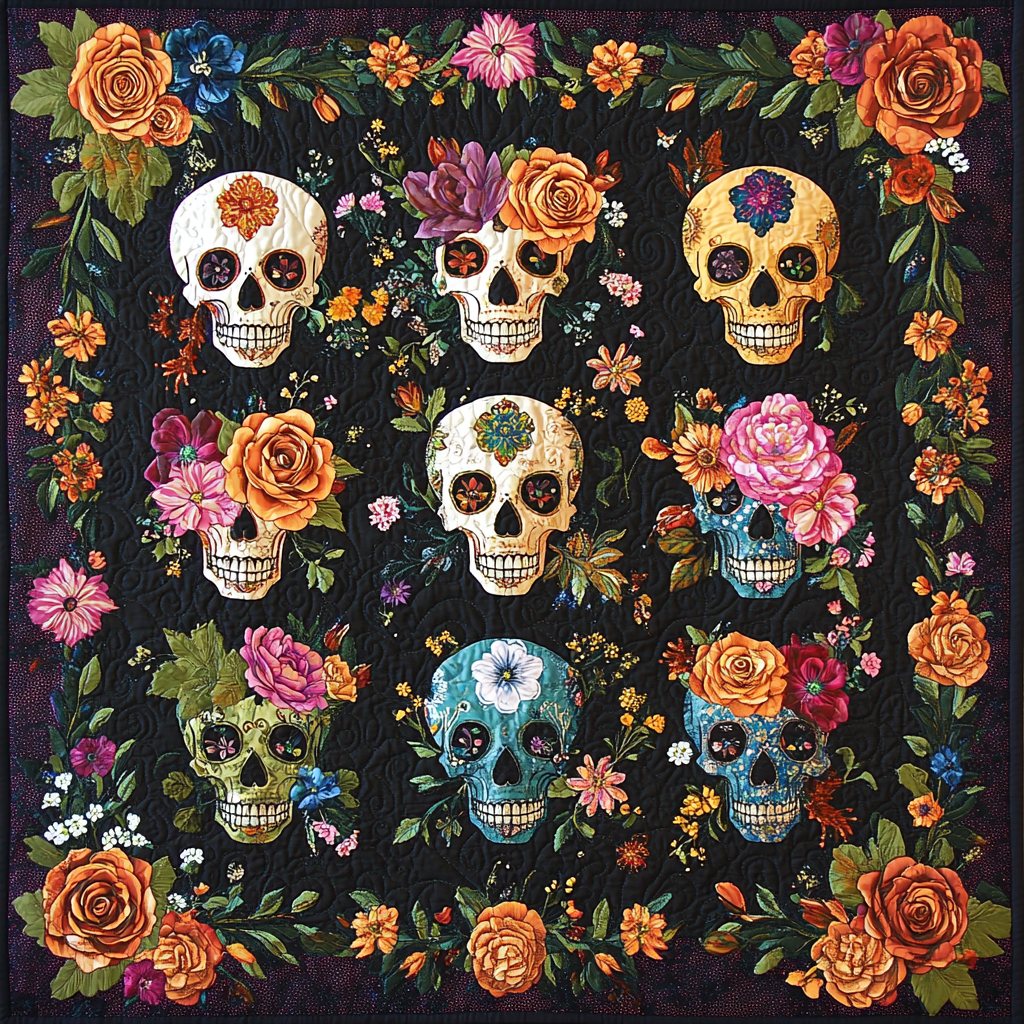 Skull Fiesta Quilted Blanket Bed Bedding Set Best Father's Day Gifts For Dad