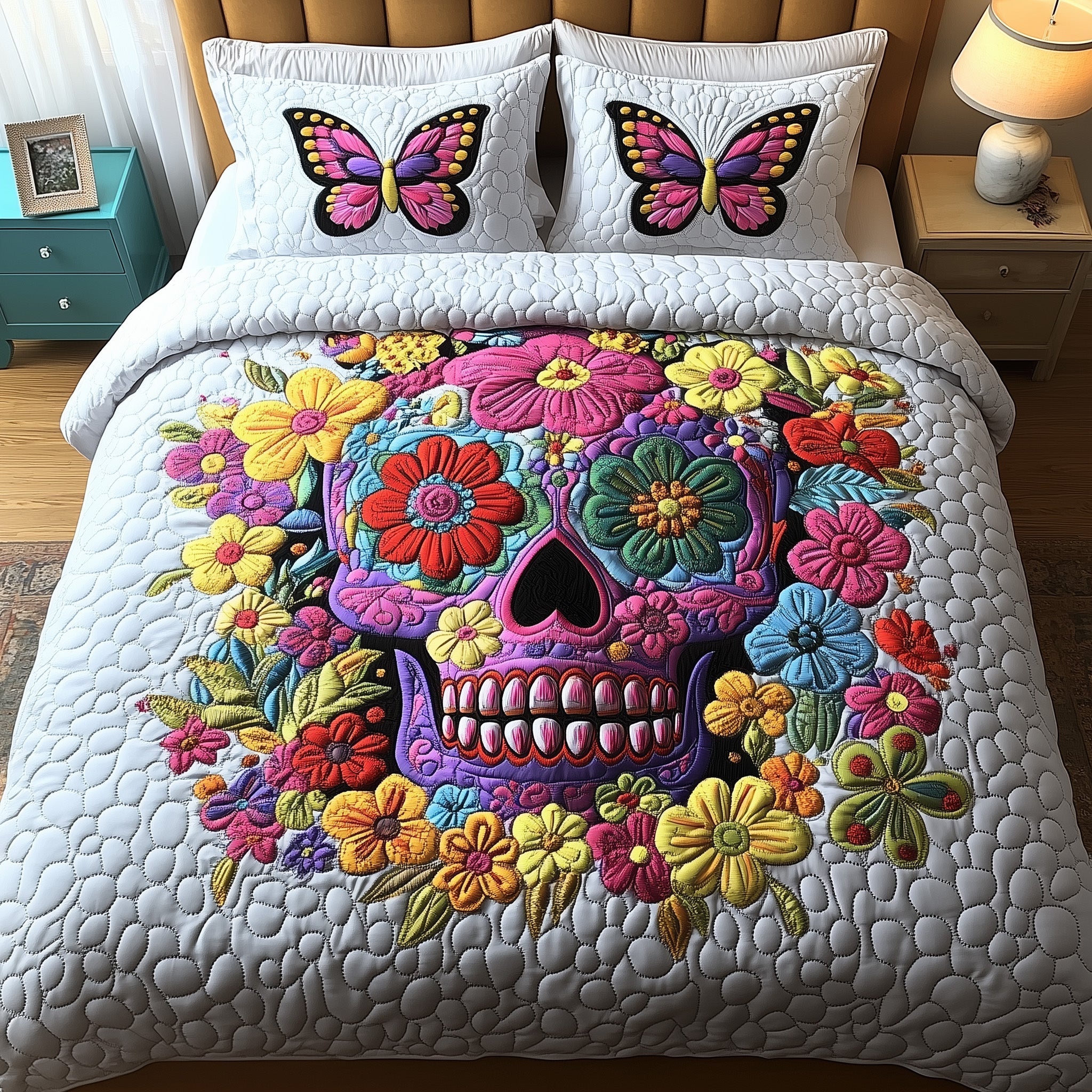 Skull in Bloom Quilted Bedding Set Cool Bedroom Ideas Skull Birthday Gifts