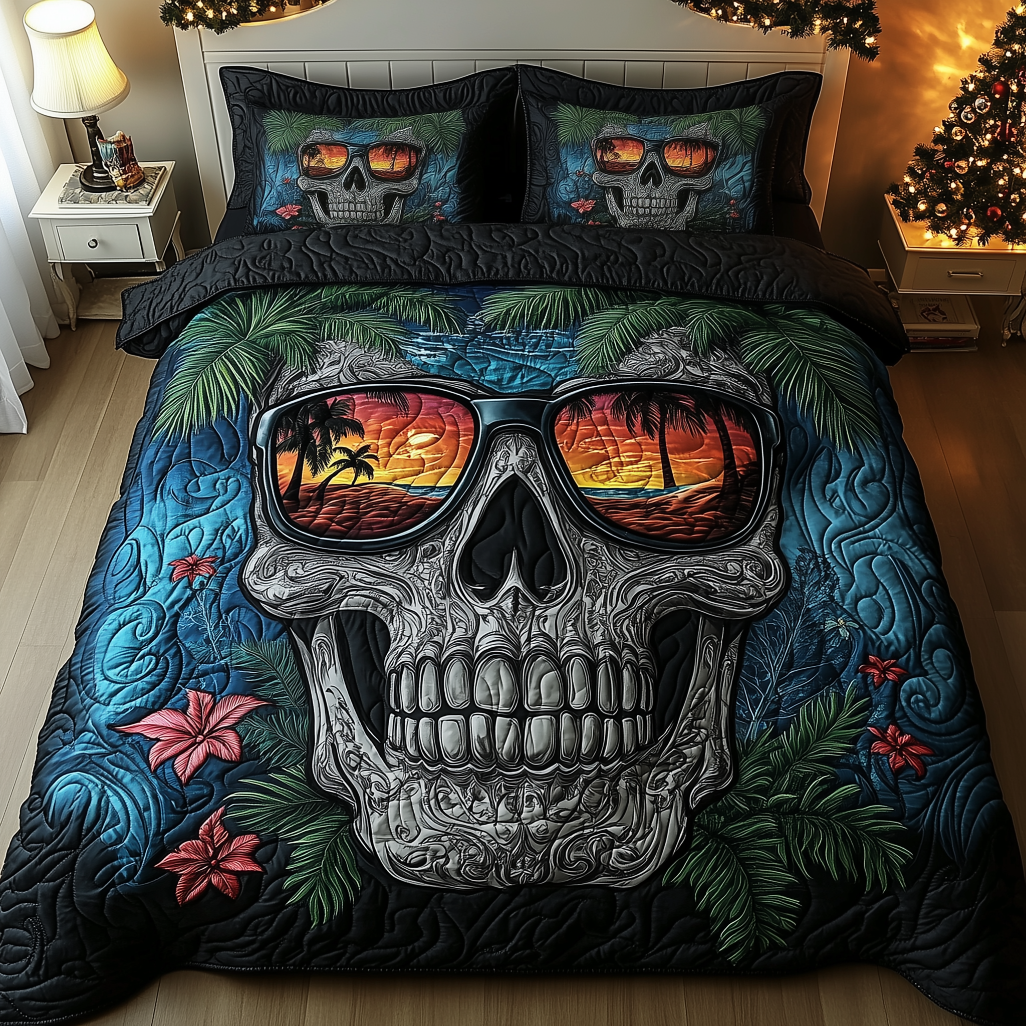 Skull Island Quilted Bedding Set Best Sheet Sets Skull Gifts For Men