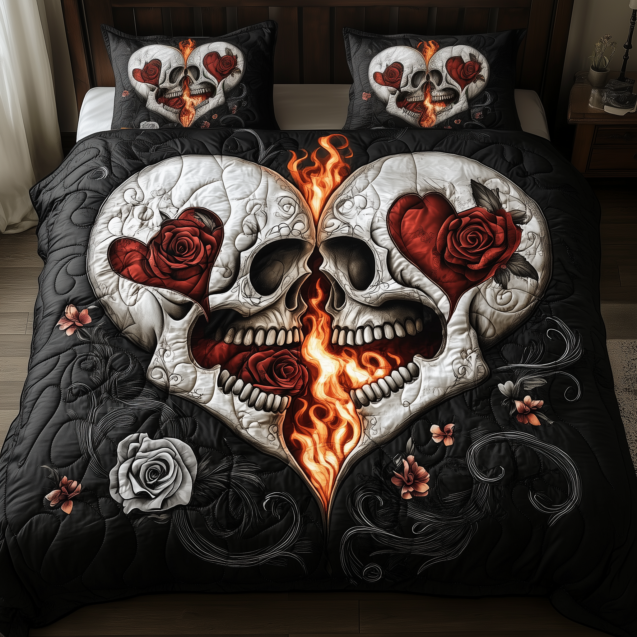 Skull Love Quilted Bedding Set Quilt Comforter Sets Skull Gifts For Her