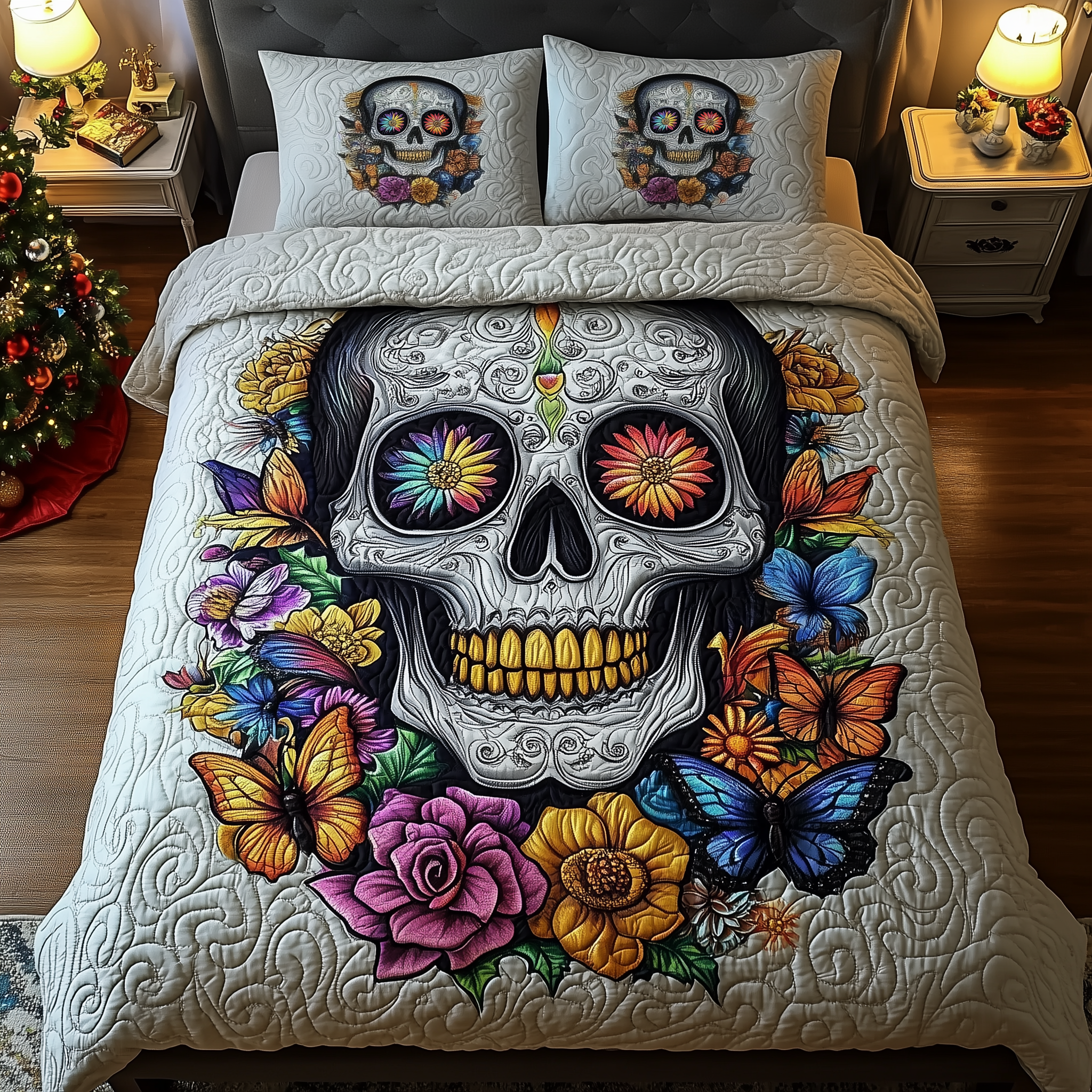 Skull of Colorful Life Quilted Bedding Set Bed Room Art Skull Presents For Her
