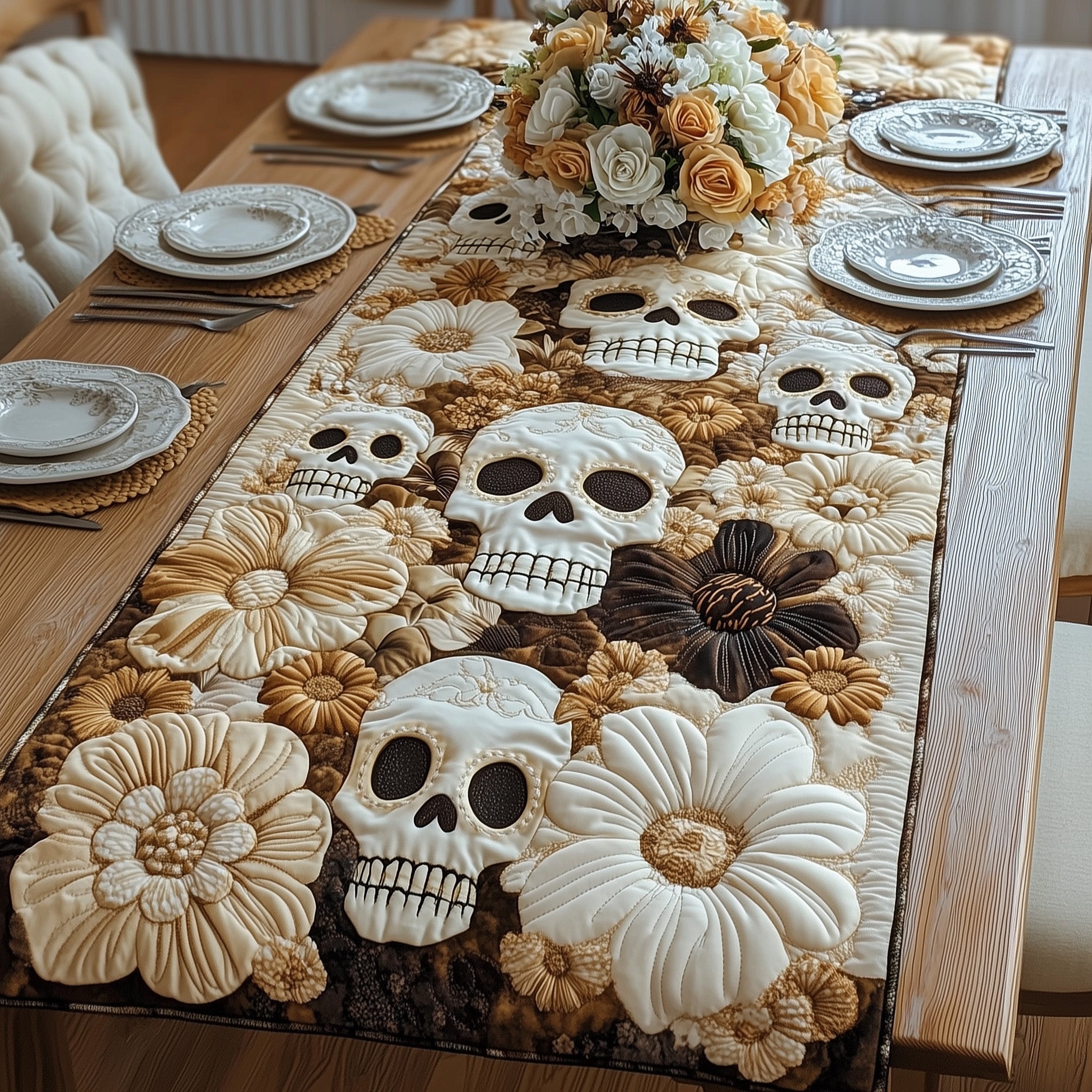 Skull Patchwork Quilted Table Runner Dining Table Decor Day Of The Dead Gift