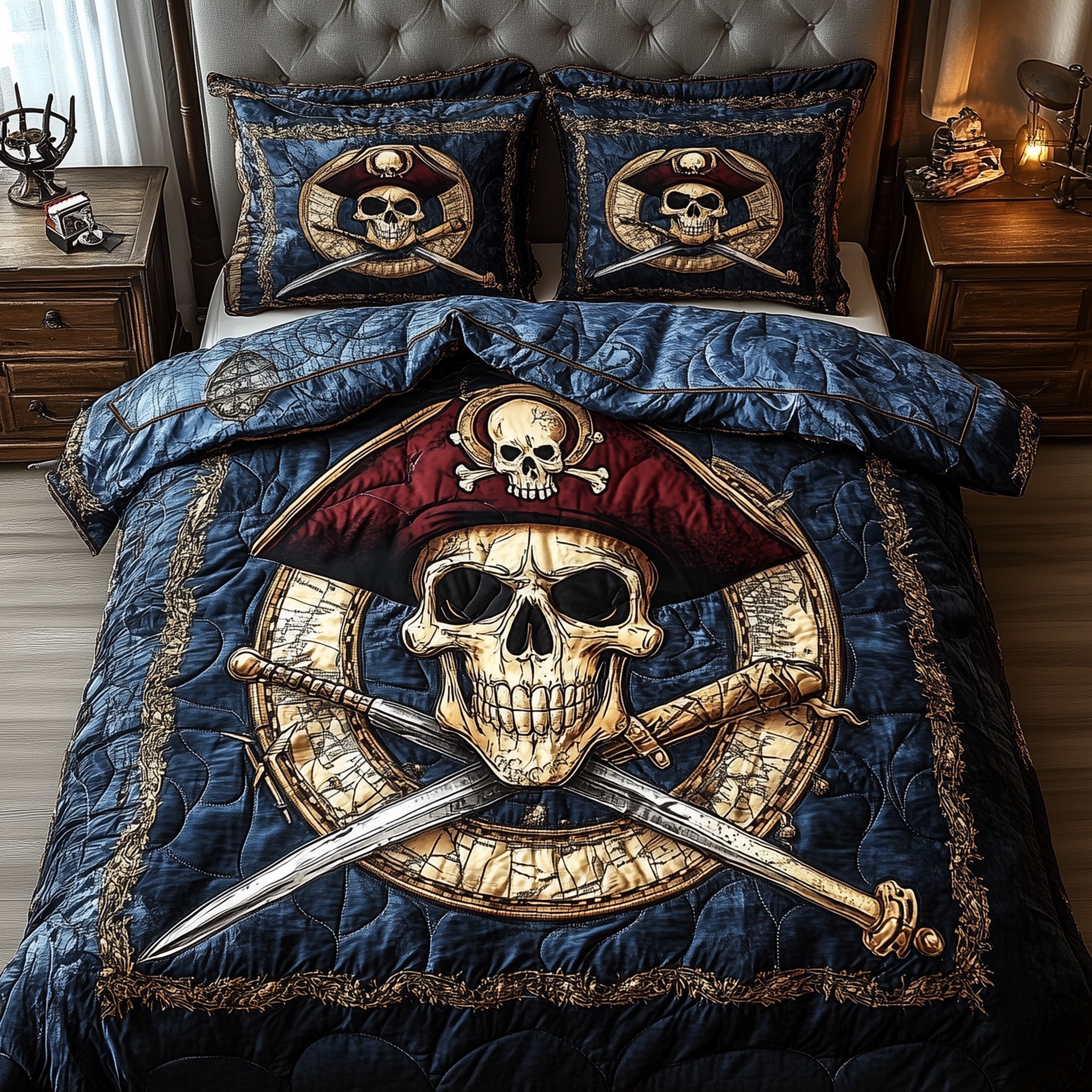 Skull Pirate Quilted Bedding Set Bed Decor Ideas Skull Gifts For Dad