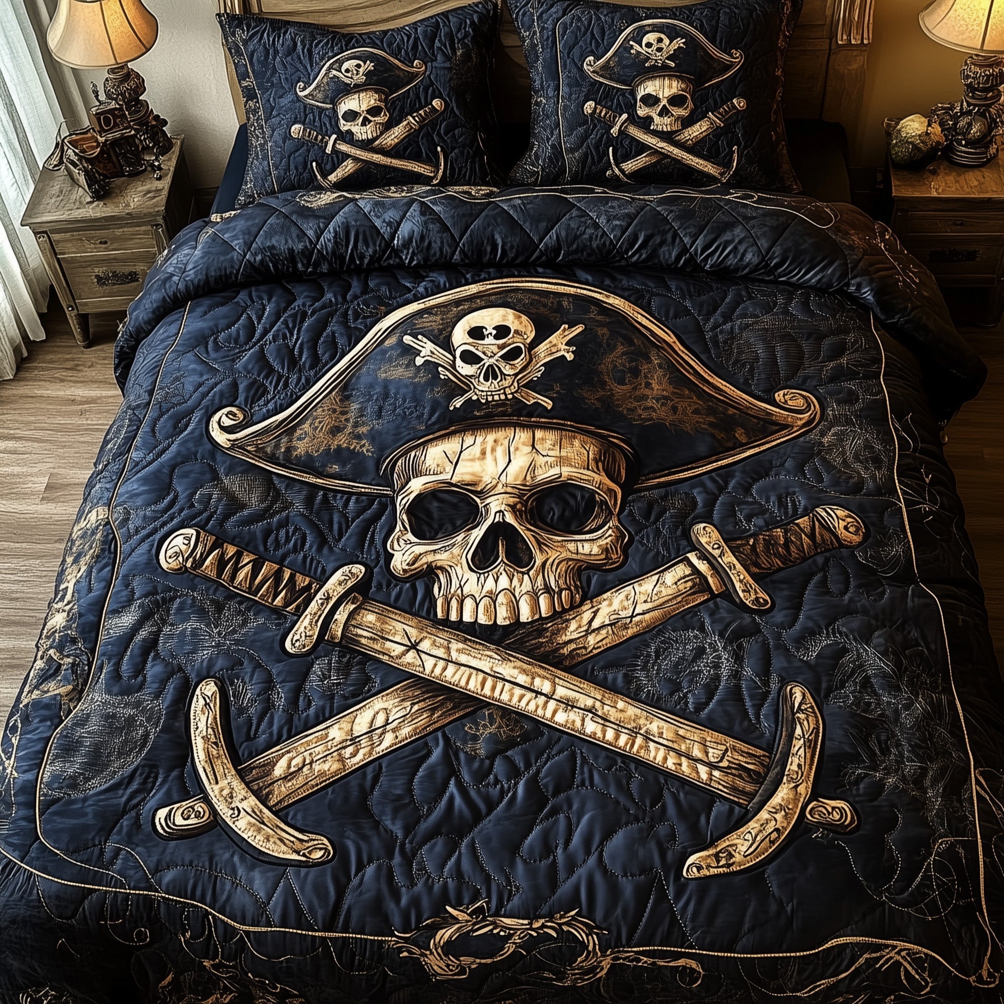 Skull Pirate Quilted Bedding Set Bedding Ideas Skull Birthday Presents