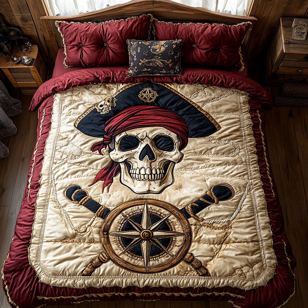 Skull Pirate Quilted Bedding Set Cool Duvet Cover Gifts For Pirate Lovers Christmas 2025