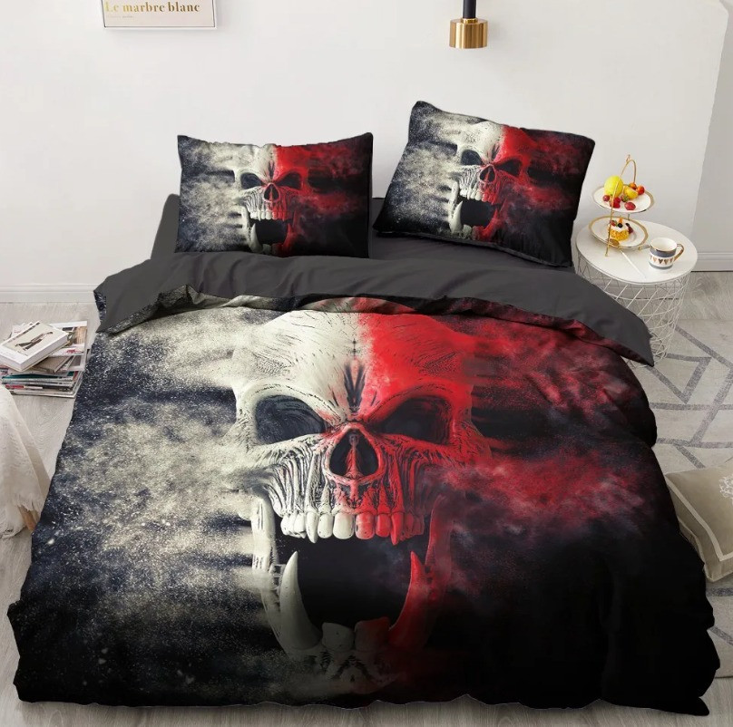 Skull Quilted Bedding Set Gothic Bedspread Set Mens Bedroom Decor Gifts For Family