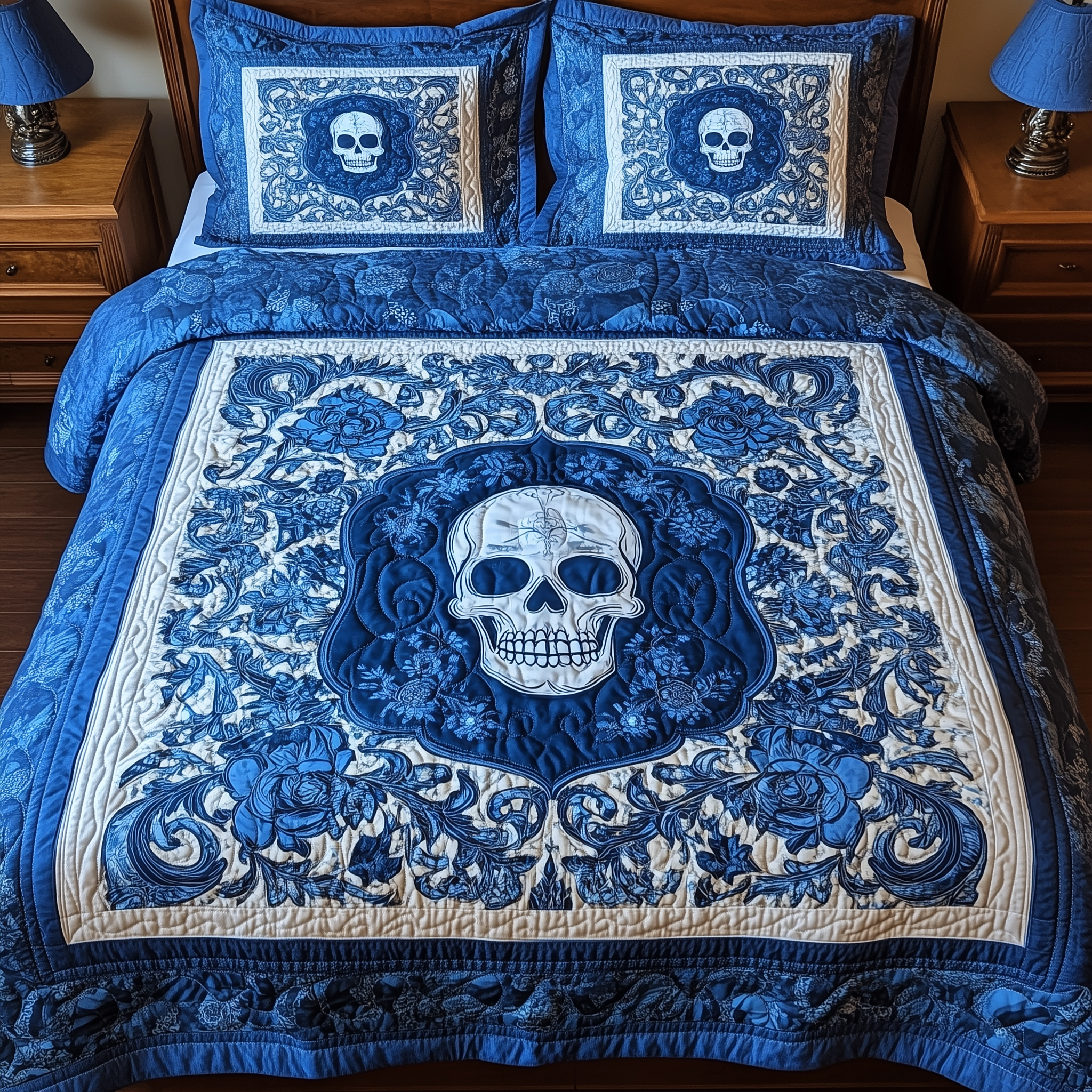 Skull Quilted Bedding Set Unique Bed Sheet Set Skull Themed Gifts For Him