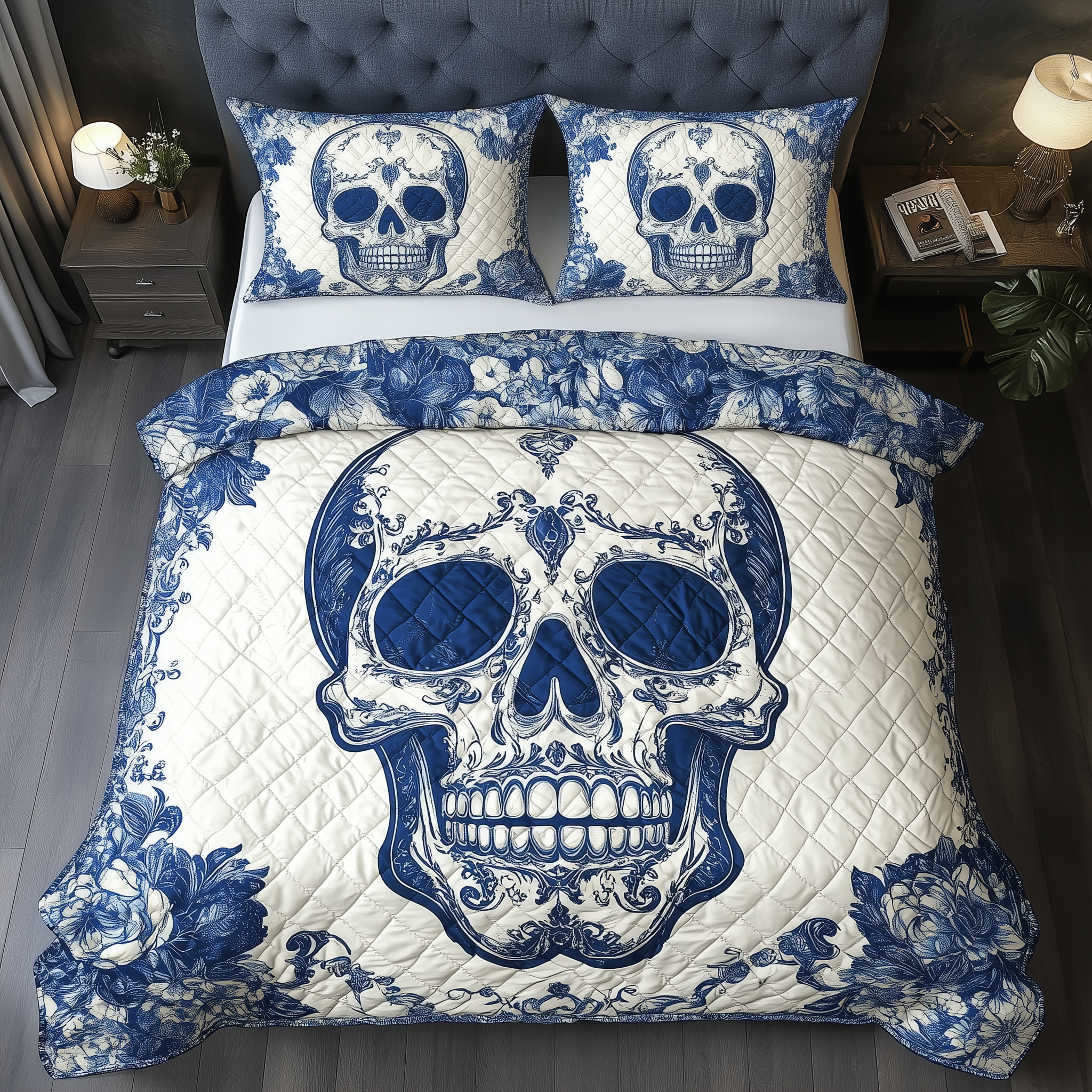Skull Quilted Bedding Set Unique Sheet Sets Themed Skull Gifts For Him Her