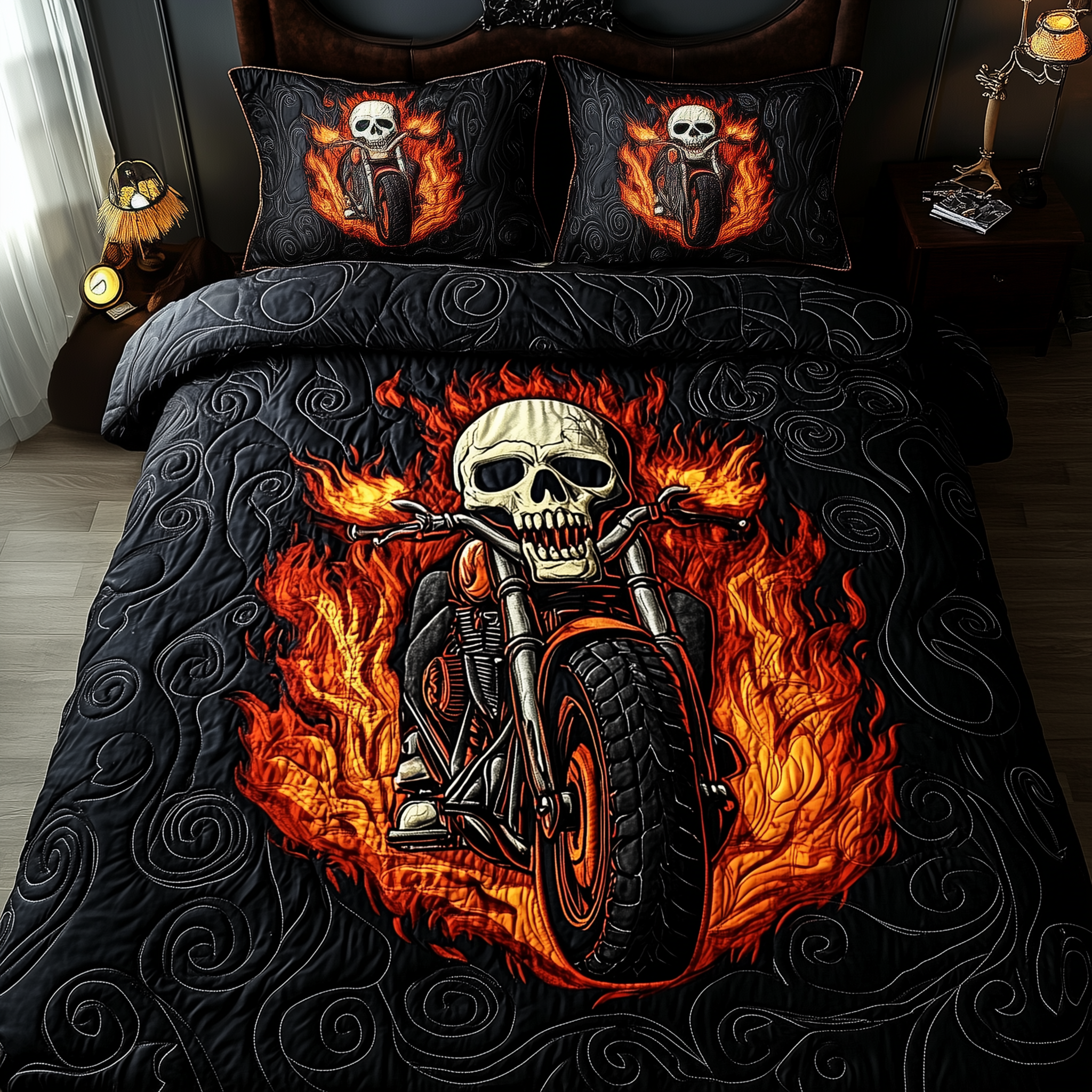 Skull Rider Quilted Bedding Set Best Sheet Sets Skull Gifts For Men
