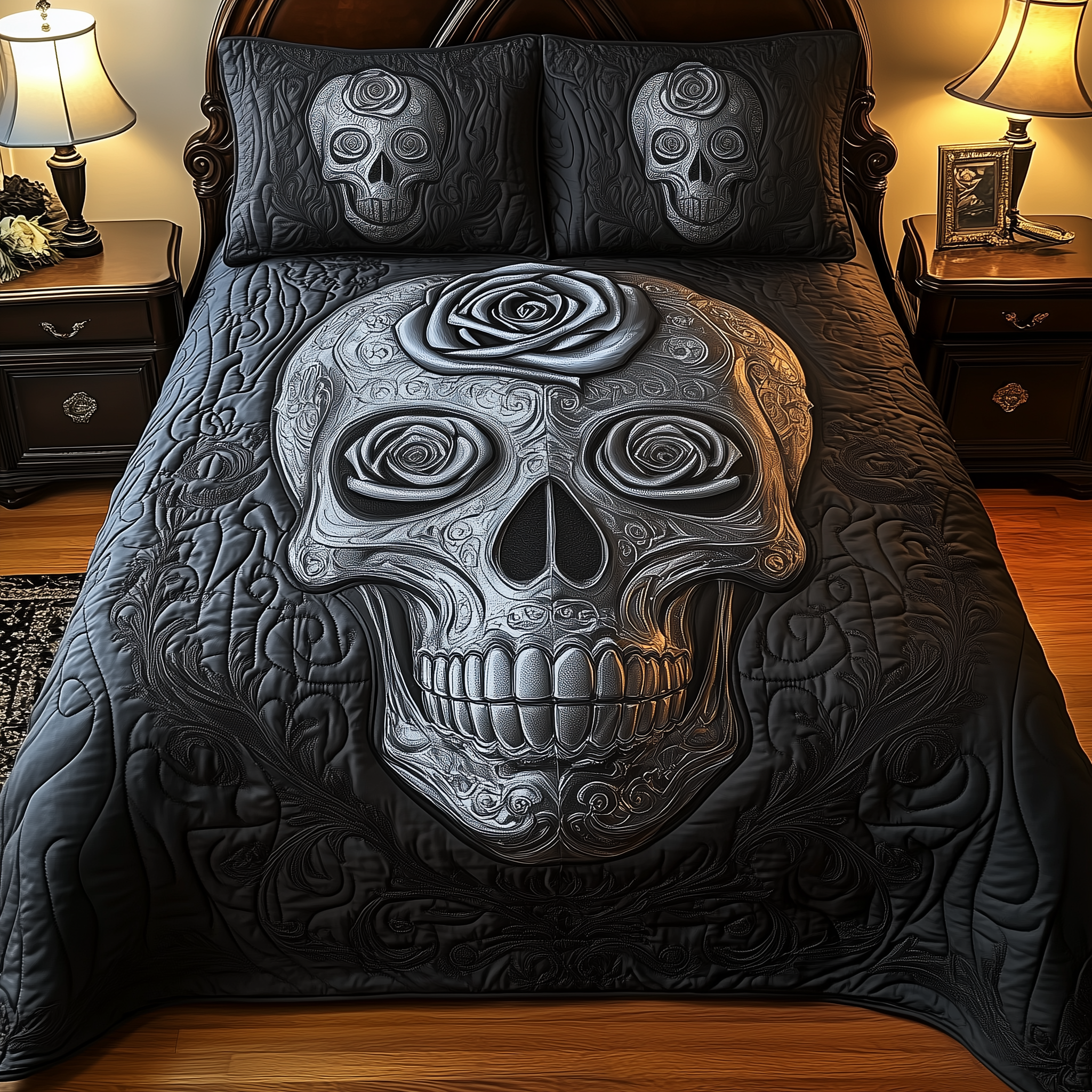 Skulll Quilted Bedding Set Over The Bed Decor Unique Skull Gifts For Him