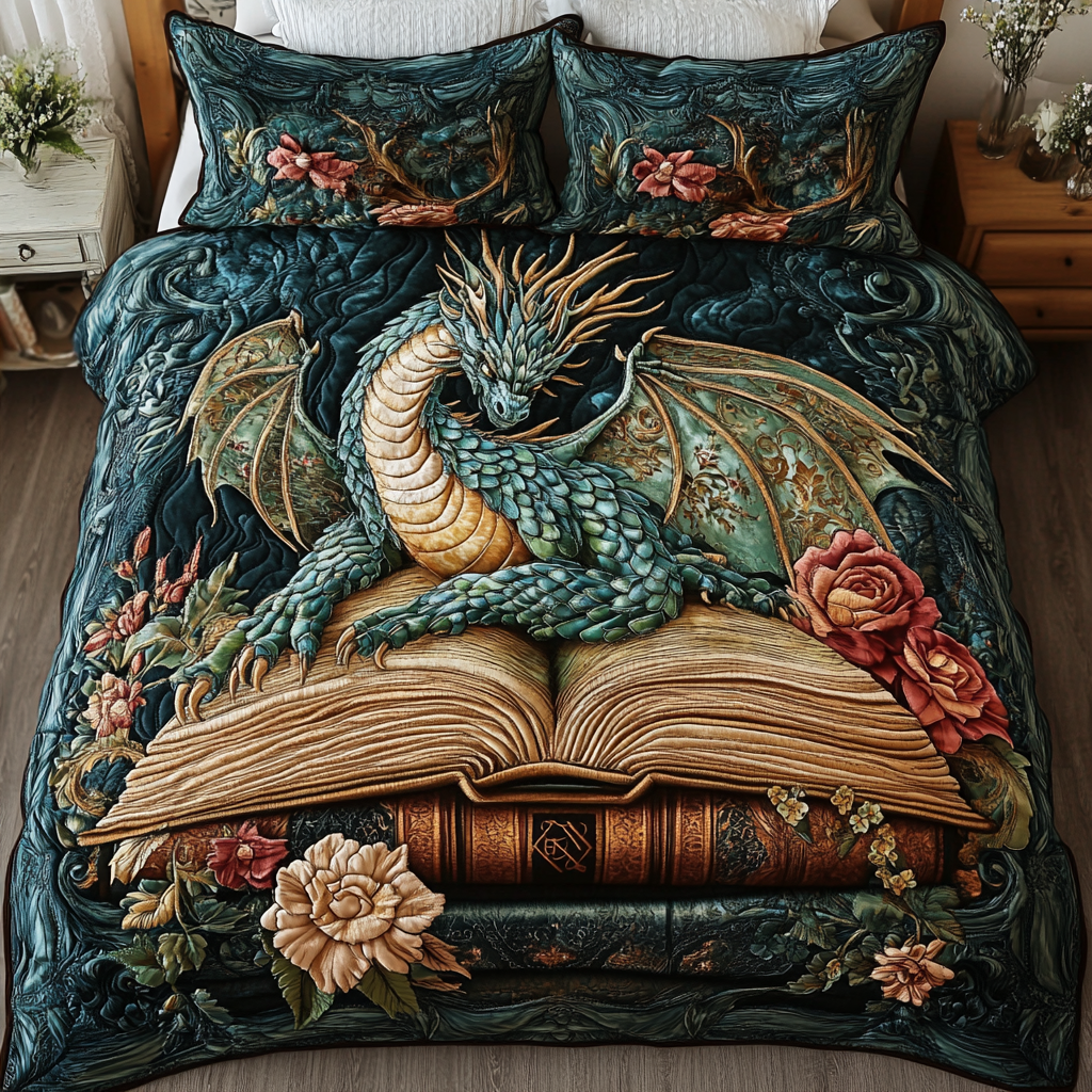 Sky Serpent Quilted Bedding Set Bed Decorations Dragon Gifts For Dad