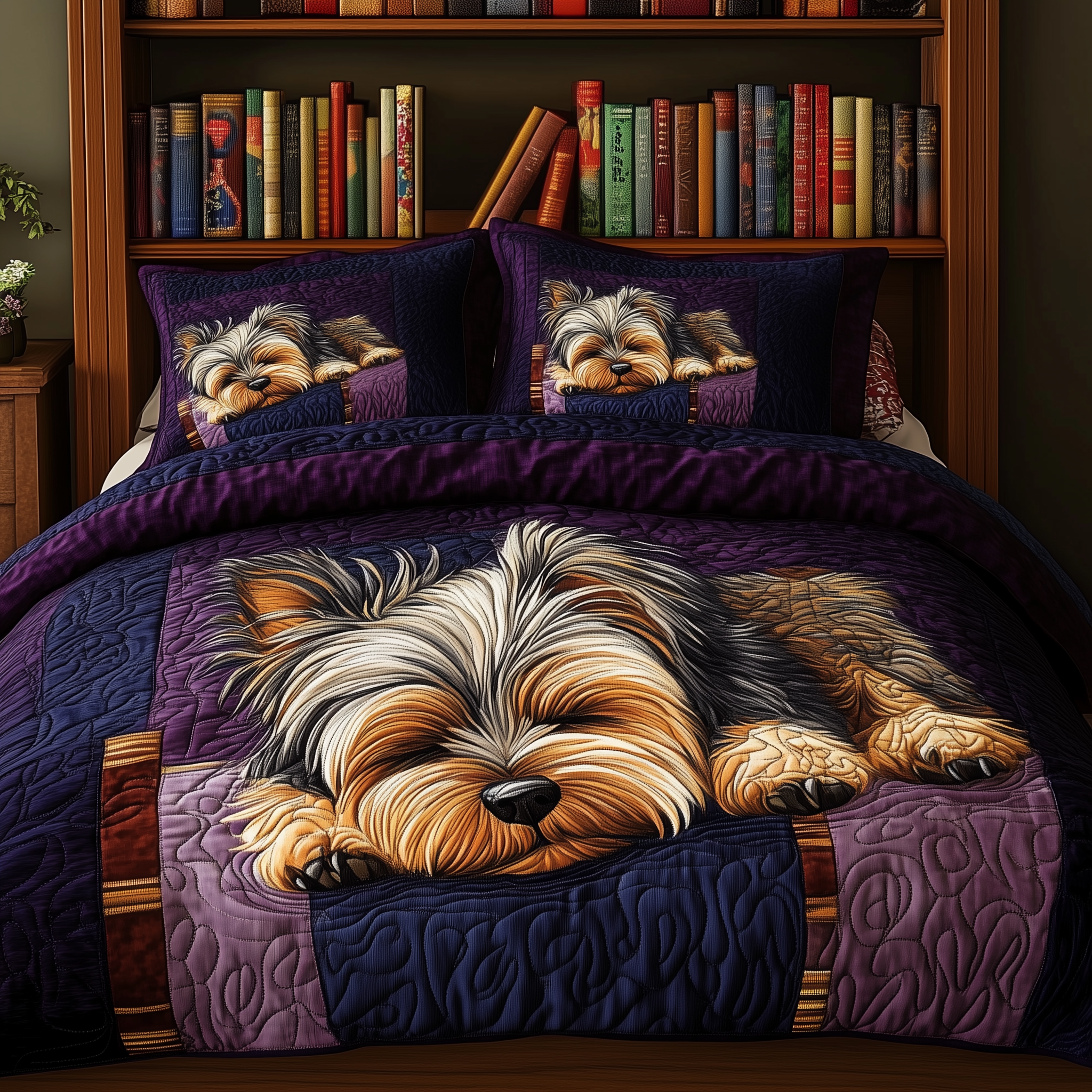 Sleeping Yorkie Quilted Bedding Set Best Bedding Comforter Sets Yorkshire Terrier Presents