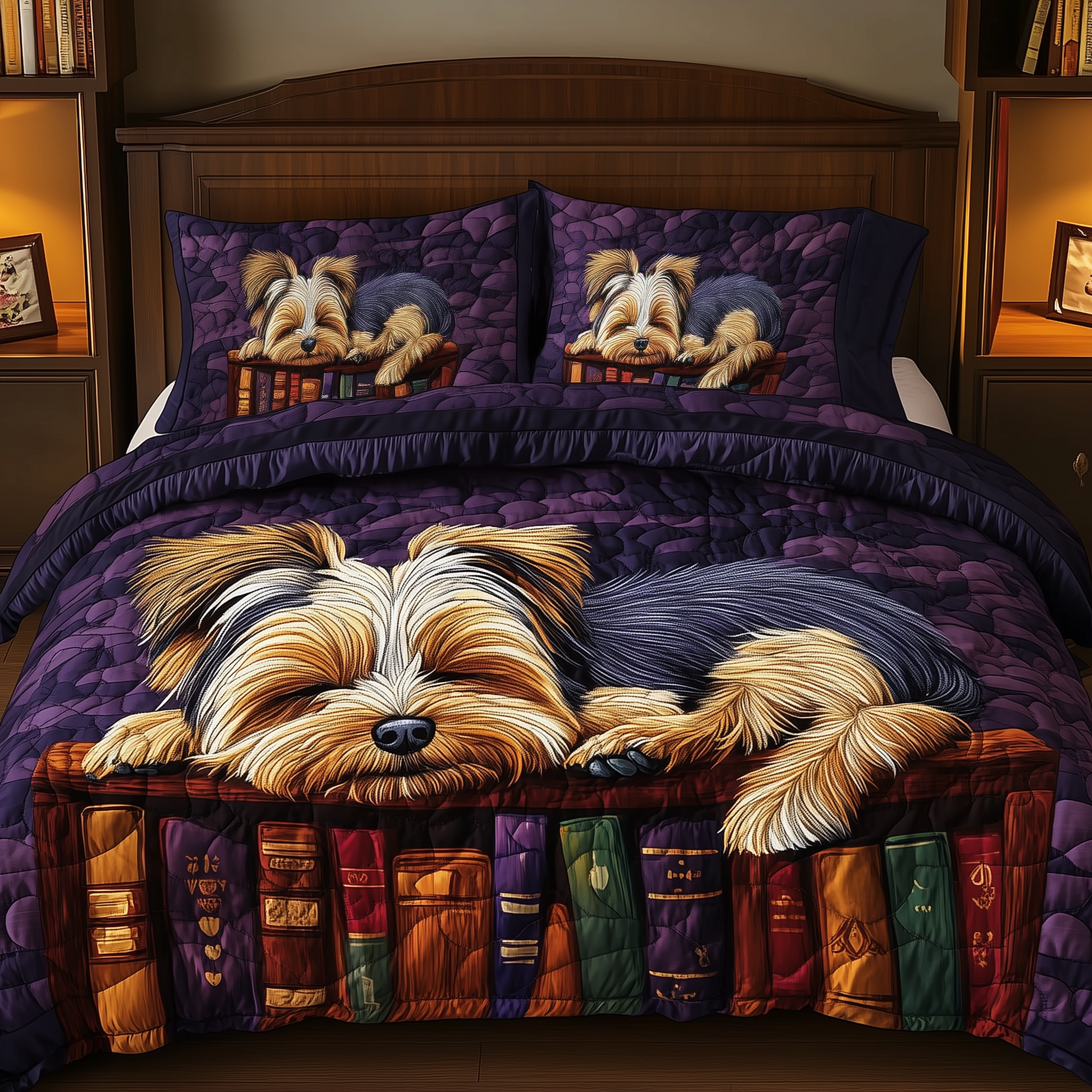 Sleeping Yorkie Quilted Bedding Set Best King Bed Sheets Yorkshire Terrier Merchandise