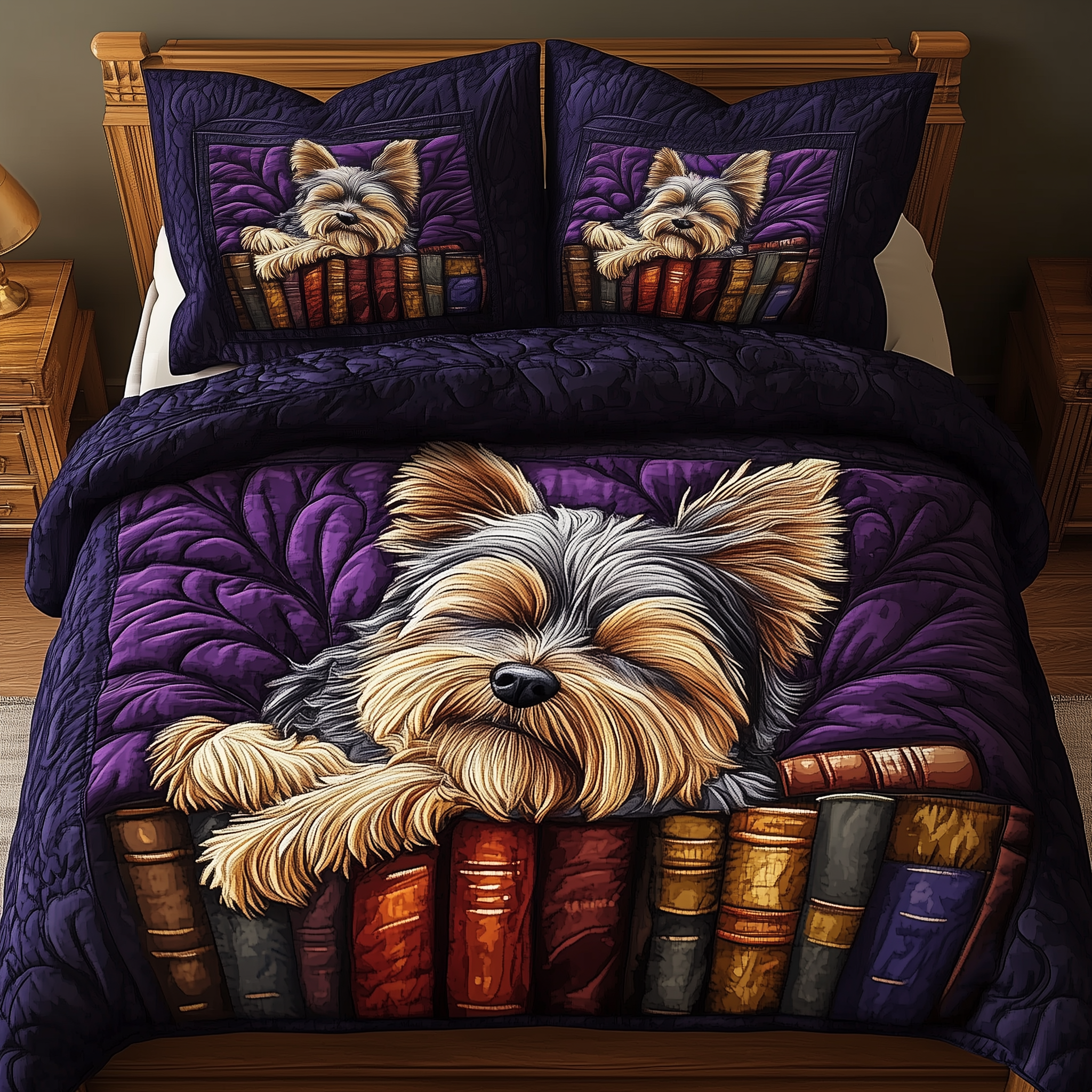 Sleeping Yorkie Quilted Bedding Set Good Sheet Sets Best Gifts For Yorkshire Terrier Lovers