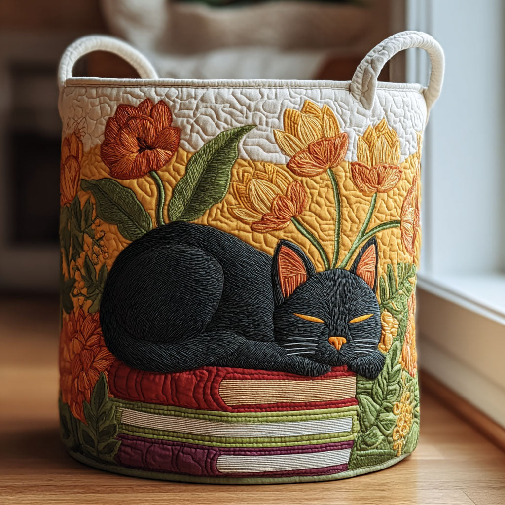 Sleepy Cat Quilted Laundry Basket Laundry Hamper Cat Presents For Her