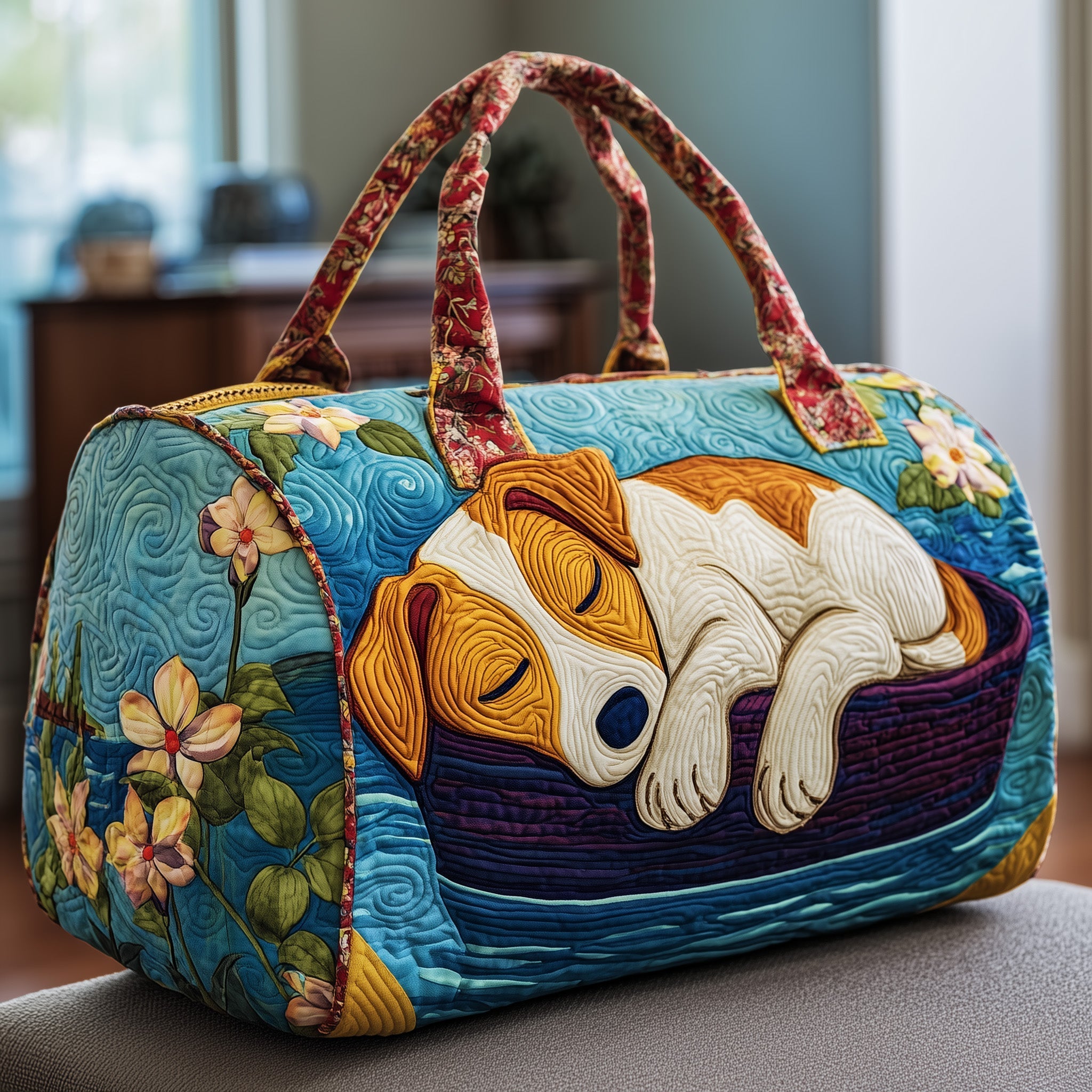 Sleepy Jack Russell Quilted Duffle Bag Weekend Duffel Bag Gifts For Mum From Daughter