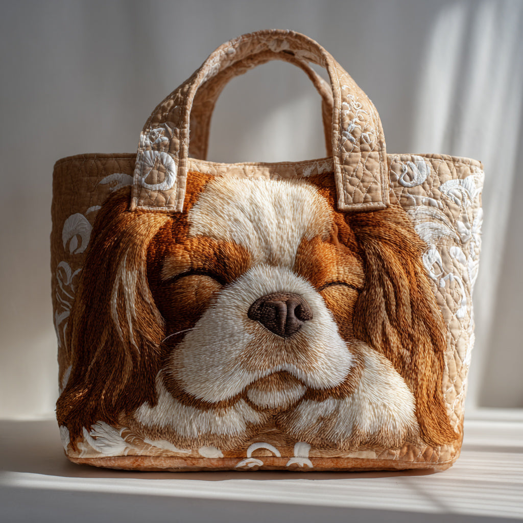 Sleepy King Charles Quilted Tote Bag Best Handbag For Everyday Use Stocking Stuffers For Mom