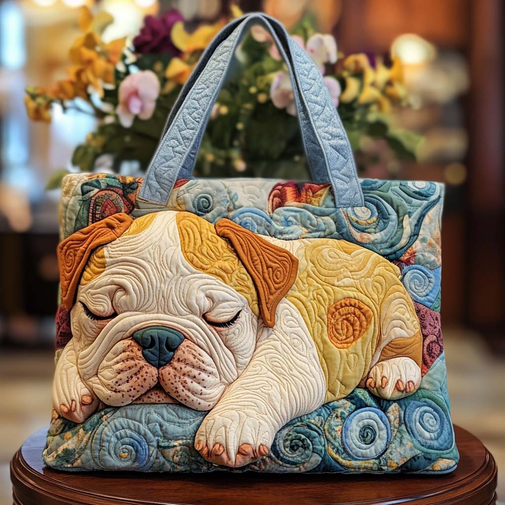 Sleepy Pup Delight Quilted Tote Bag Popular Designer Totes Great First Mothers Day Gifts