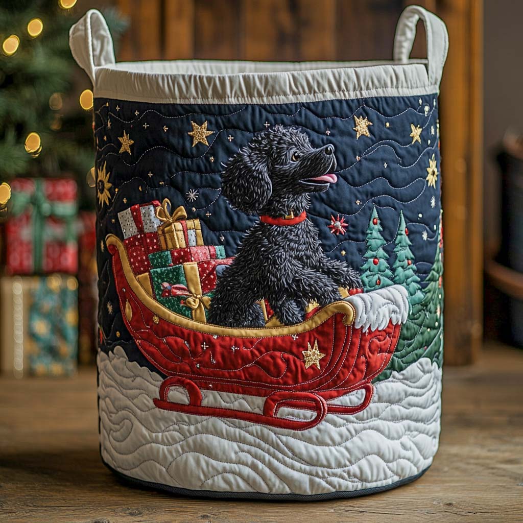 Sleigh Ride Joy Quilted Laundry Basket Unique Laundry Hamper Poodle Gifts For Dog Lovers