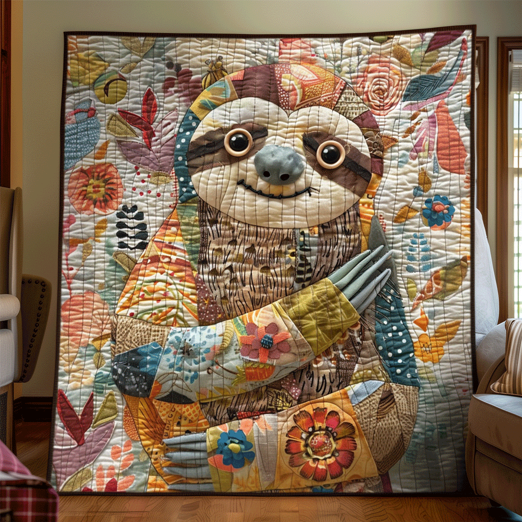 Sloth Paradise Quilted Blanket Queen Bed Set Unique Gifts For Dad