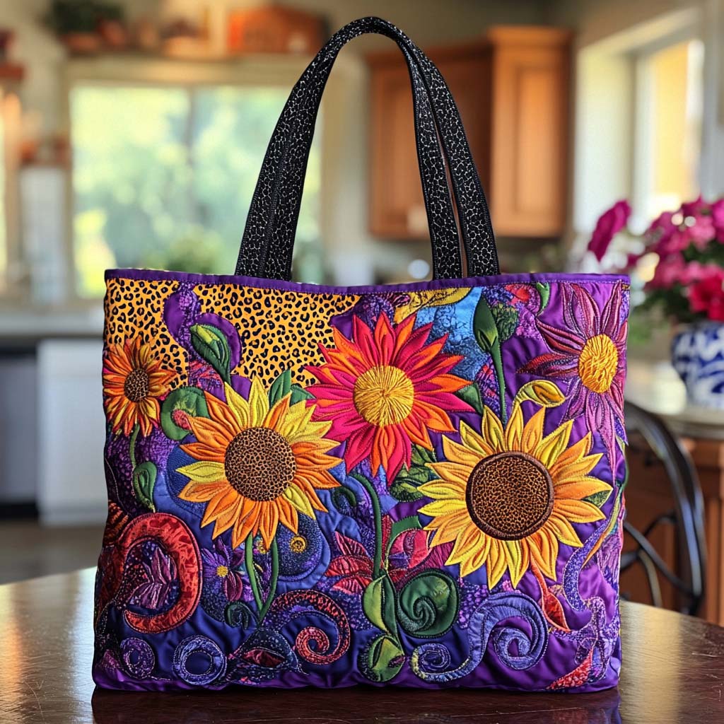 Smiling Sunflower Walk Quilted Tote Bag Handbag For Women Gifts For Mom From Daughter