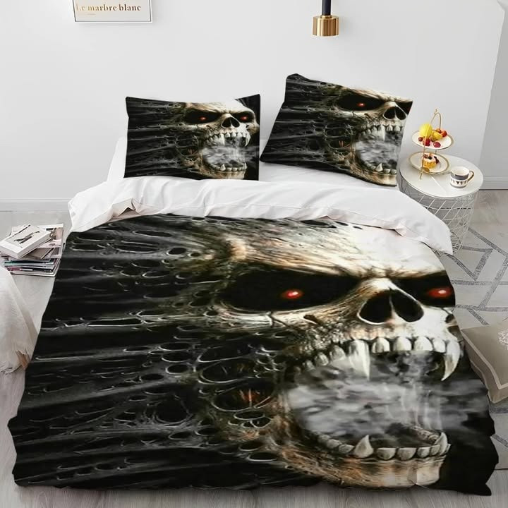Smoking Skull Bedding Set Gothic Style Bedroom Decor Skeleton Spooky Gifts For Her