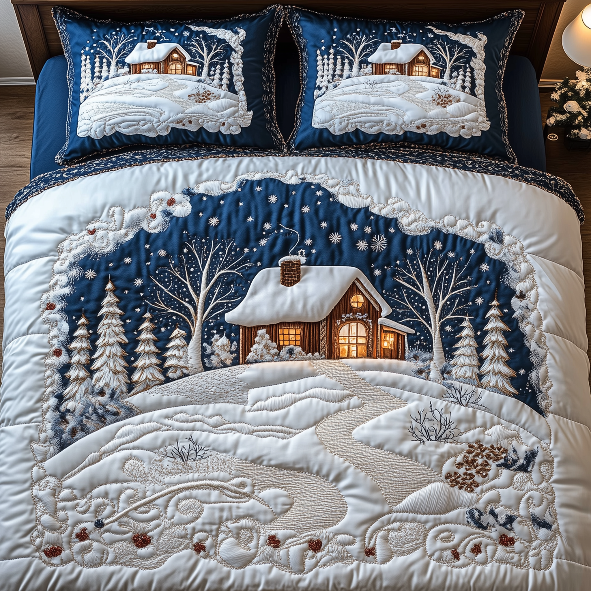 Snow Cabin Quilted Bedding Set Christmas Bed Ideas Christmas Gifts For Guys