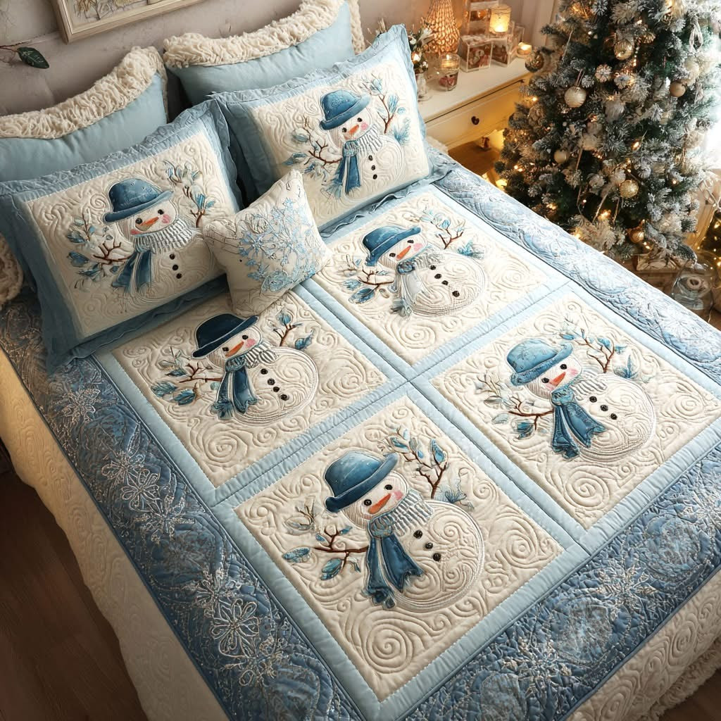 Snow Icy Delight Christmas Quilted Bedding Set Cute Holiday Christmas Gifts For Daughters
