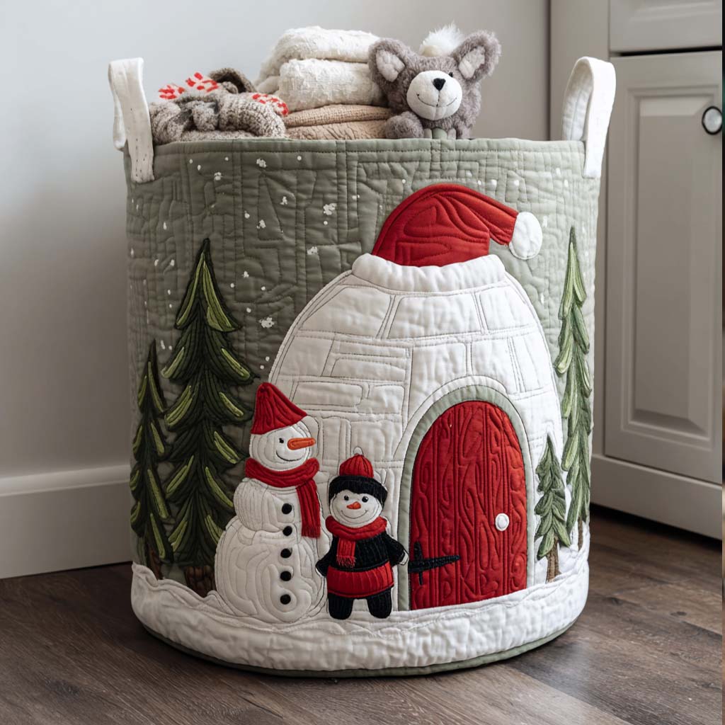 Snow Igloo Quilted Laundry Basket Foldable Storage Bin Christmas Gifts For Grandmother