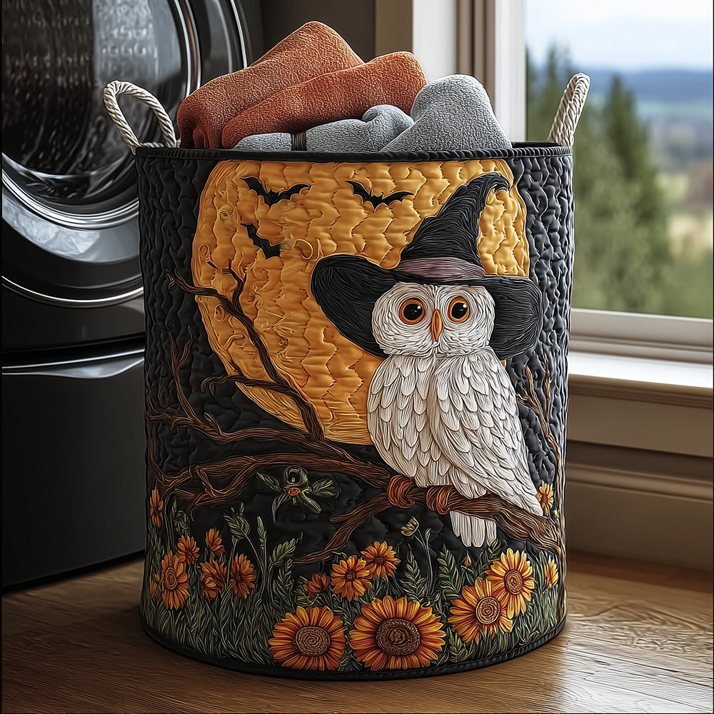 Snow Owl Halloween Quilted Laundry Basket Home Decor Spooky Gifts For Her
