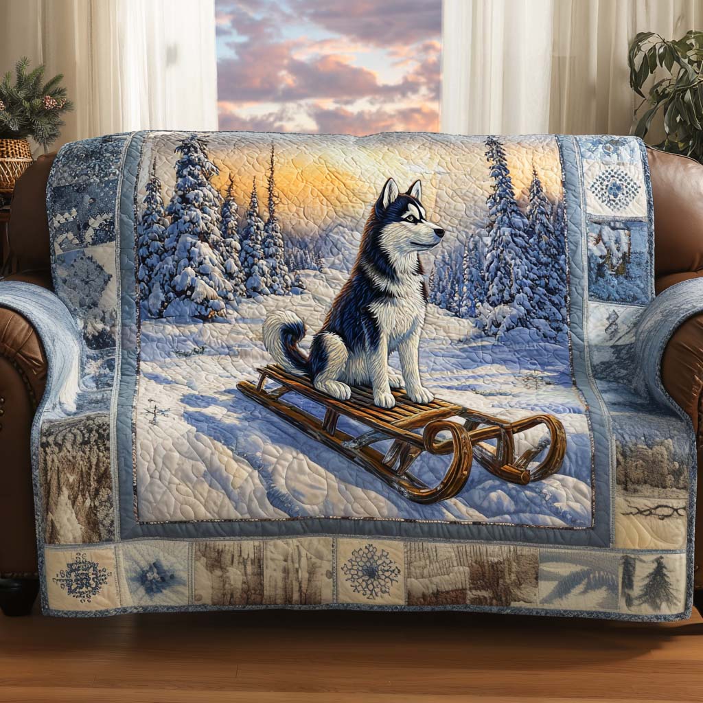 Snow Trail Guardian Quilted Sofa Cover Winter Living Room Decor Presents For People With Dogs