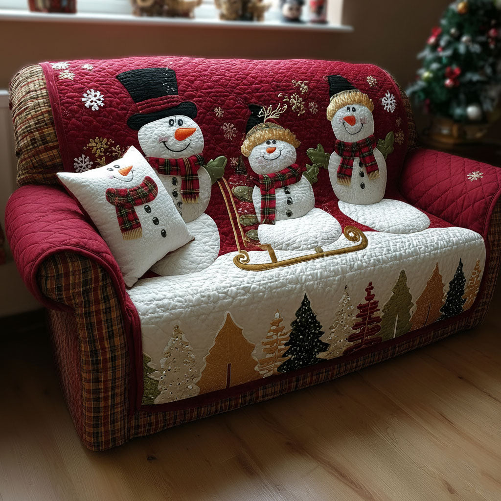 Snow Trio Quilted Sofa Cover Christmas Family Room Decor Christmas Gifts