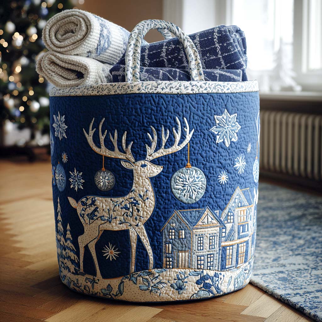 Snowfall Reindeer Quilted Laundry Basket Clothes Hamper Family Christmas Present Ideas