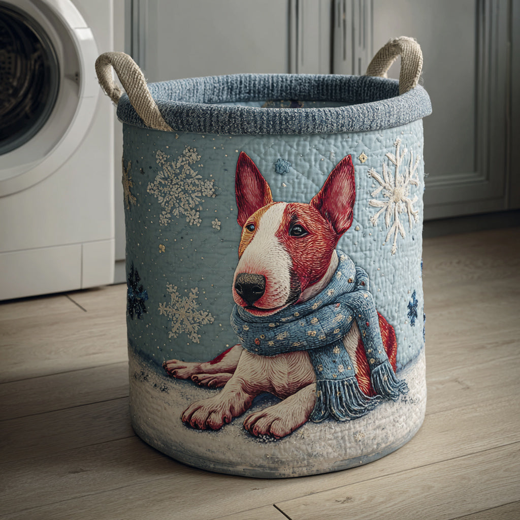 Snowflake Bull Terrier Quilted Laundry Basket Storage Bins For Clothes Gift Ideas For Bulldog Lovers